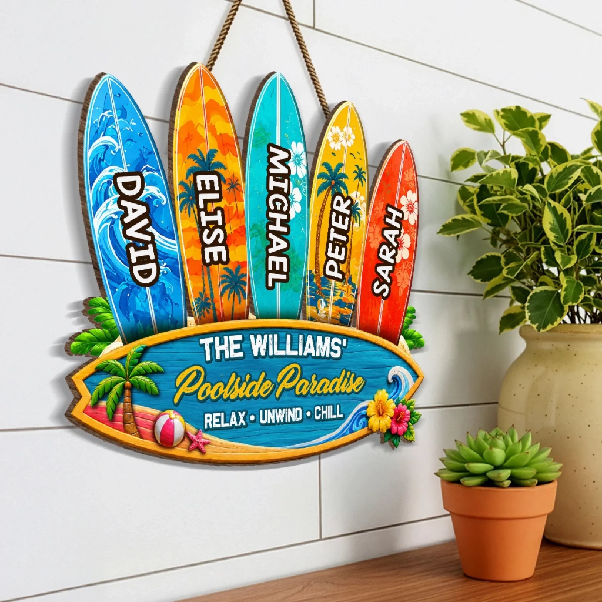 Custom Poolside Wood Sign - Personalized Summer Vacation And Travel Gifts For Mom, Dad, Brother, Sister, Kids - Our Paradise