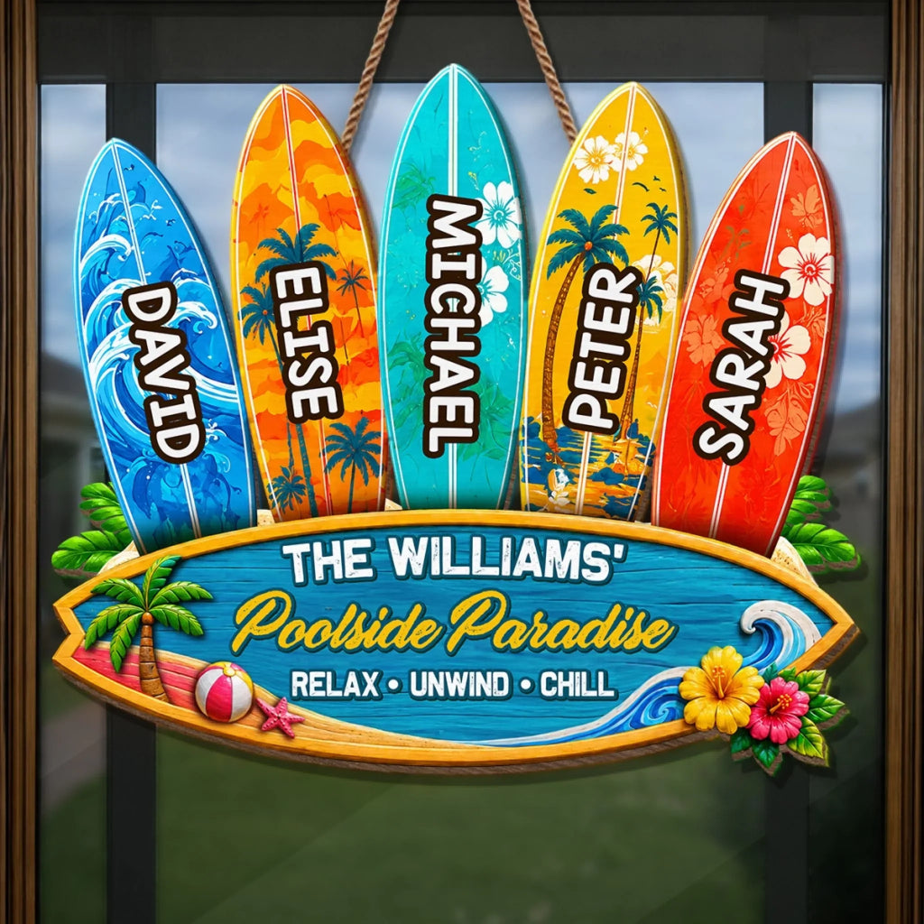 Custom Poolside Wood Sign - Personalized Summer Vacation And Travel Gifts For Mom, Dad, Brother, Sister, Kids - Our Paradise