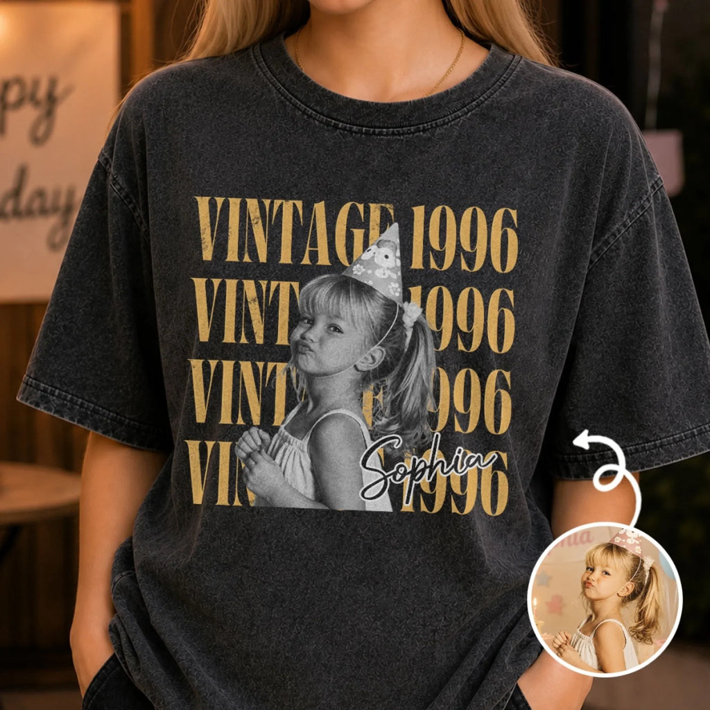 Custom Photo Washed Cotton T-shirt - Personalized Birthday Gifts For Men, Women - The Original Trendsetter Here