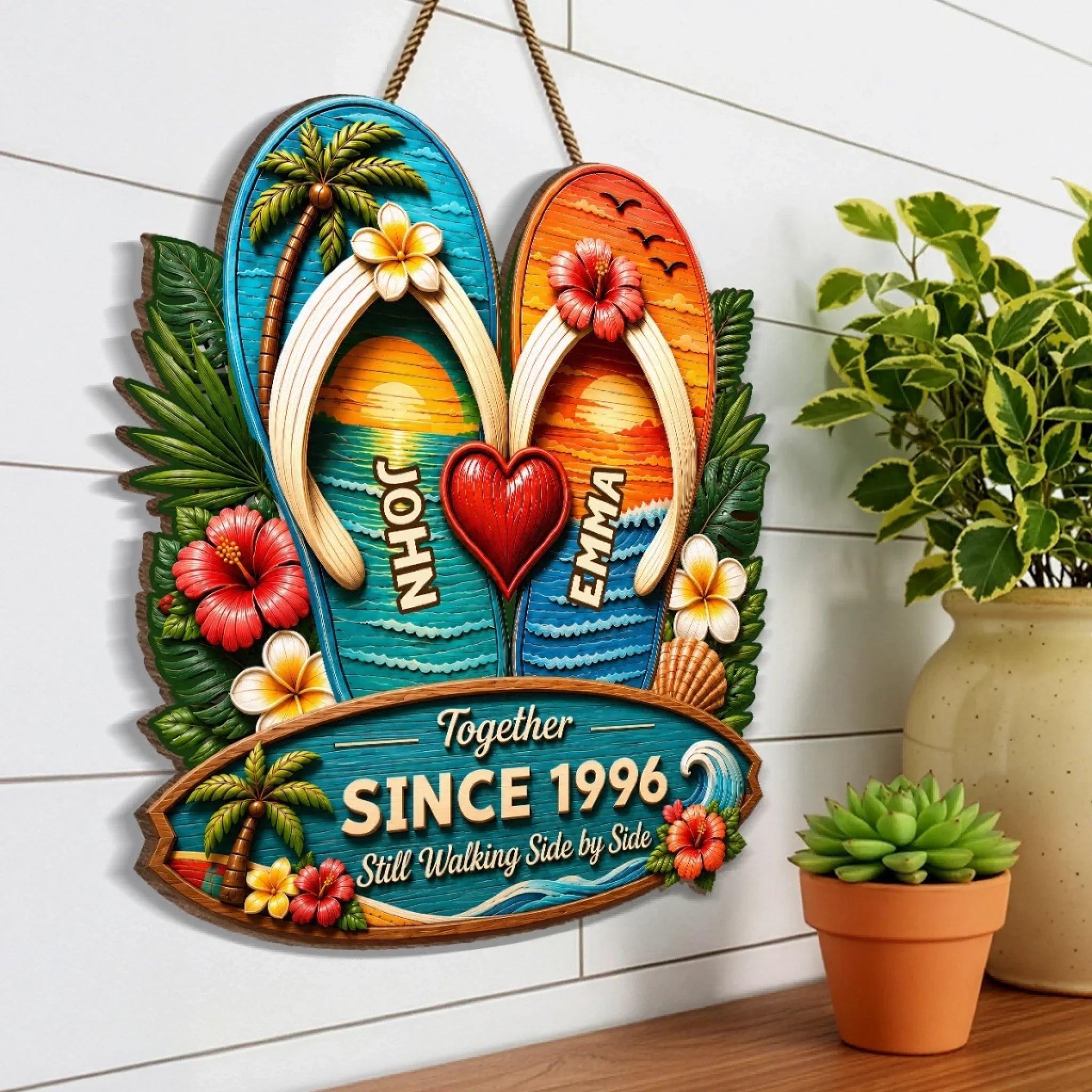 Custom Poolside Wood Sign - Personalized Summer Vacation And Travel Gifts For Husband And Wife, Him And Her - Still Walking Side By Side