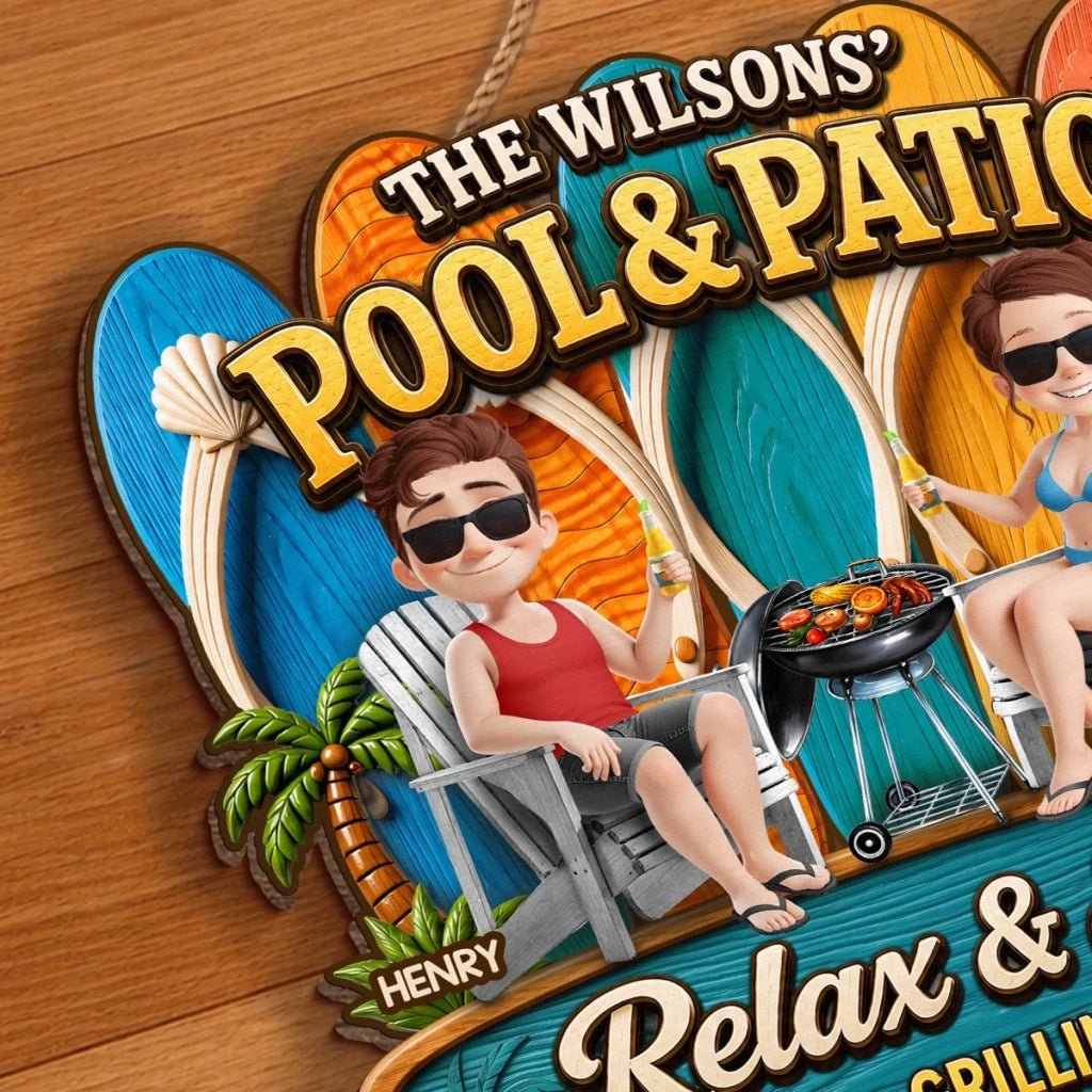 Custom Poolside Wood Sign - Personalized Summer Vacation And Travel Gifts For Husband And Wife, Him And Her - Partners In Prime Poolside Laziness
