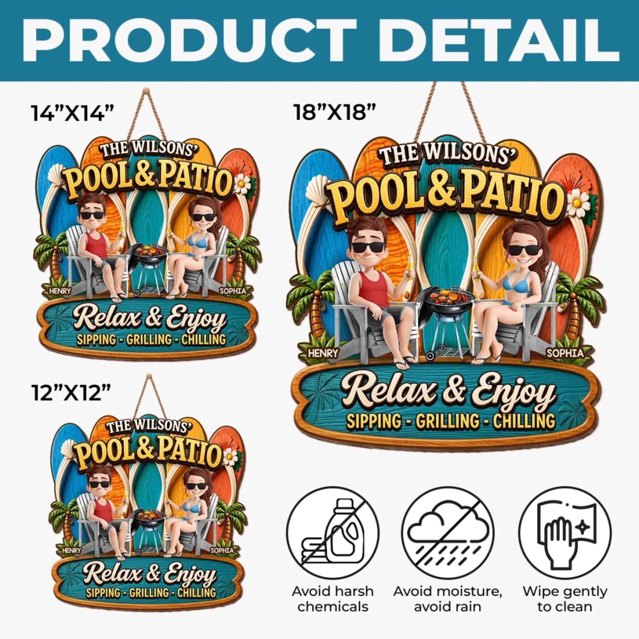 Custom Poolside Wood Sign - Personalized Summer Vacation And Travel Gifts For Husband And Wife, Him And Her - Partners In Prime Poolside Laziness