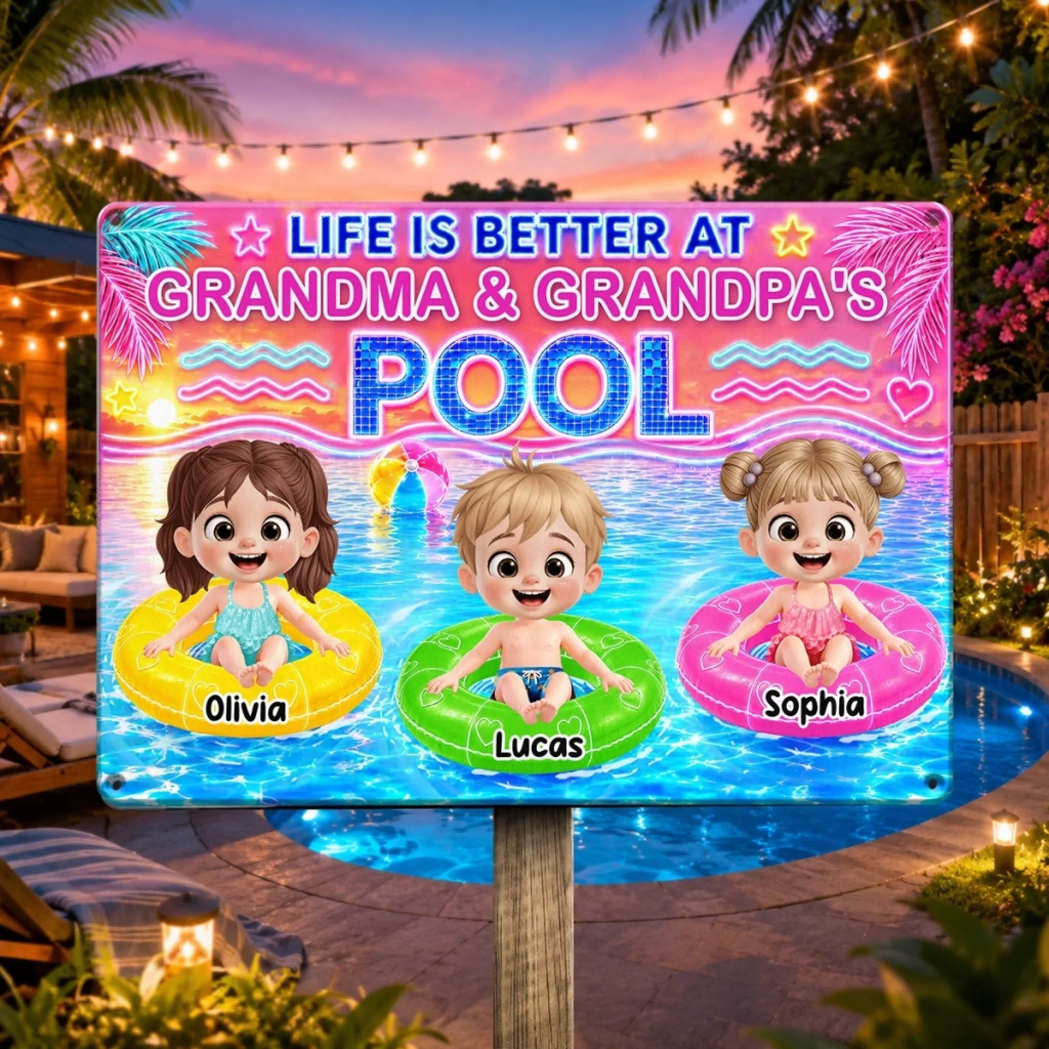 Custom Poolside Home Decor Metal Sign - Personalized Summer Vacation And Travel, Poolside Gifts For Grandma, Grandpa - Pool Days Rule