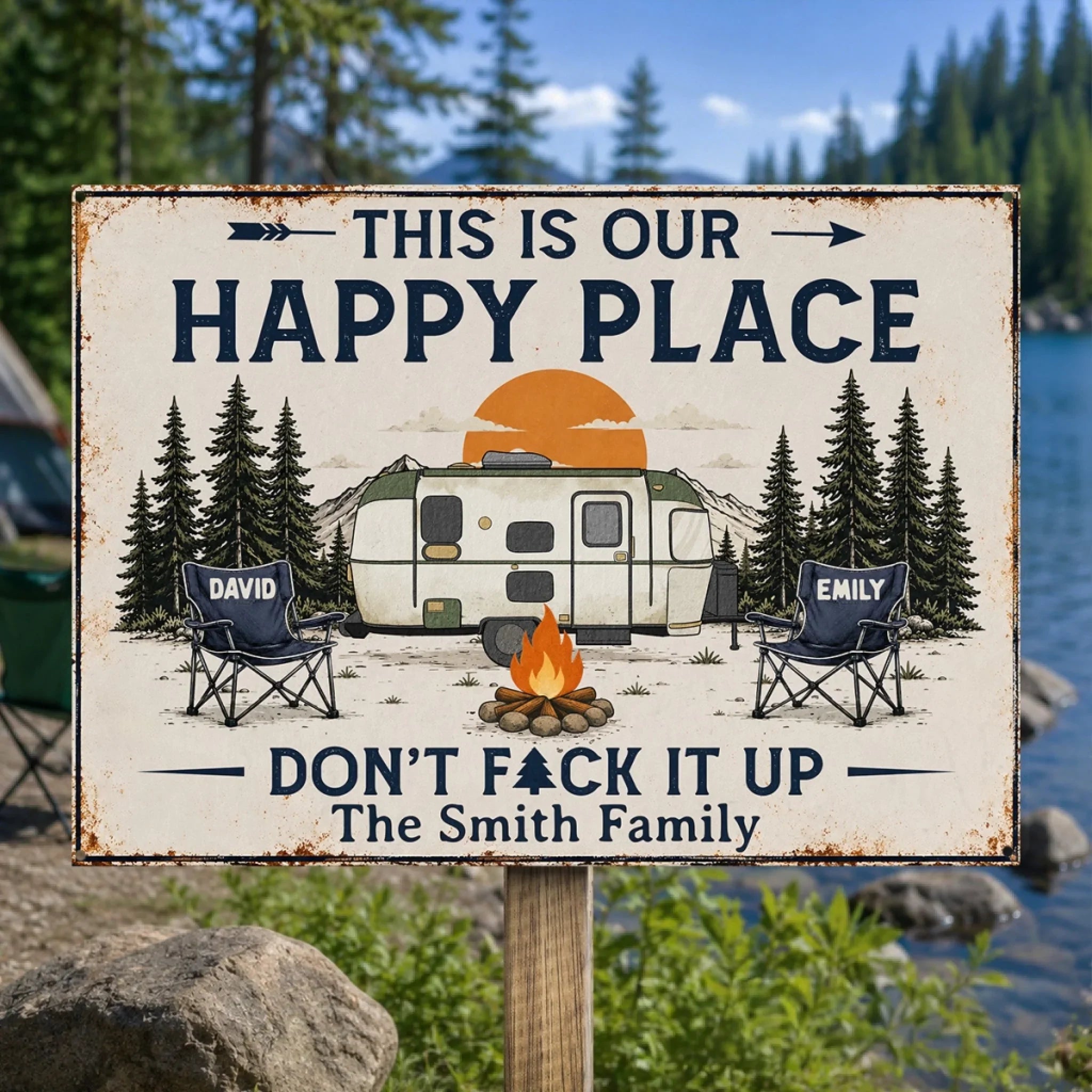 Custom Home Decor Metal Sign - Personalized Birthday Camping Gifts For Campers, Husband And Wife, Him And Her - Happy Campers Only