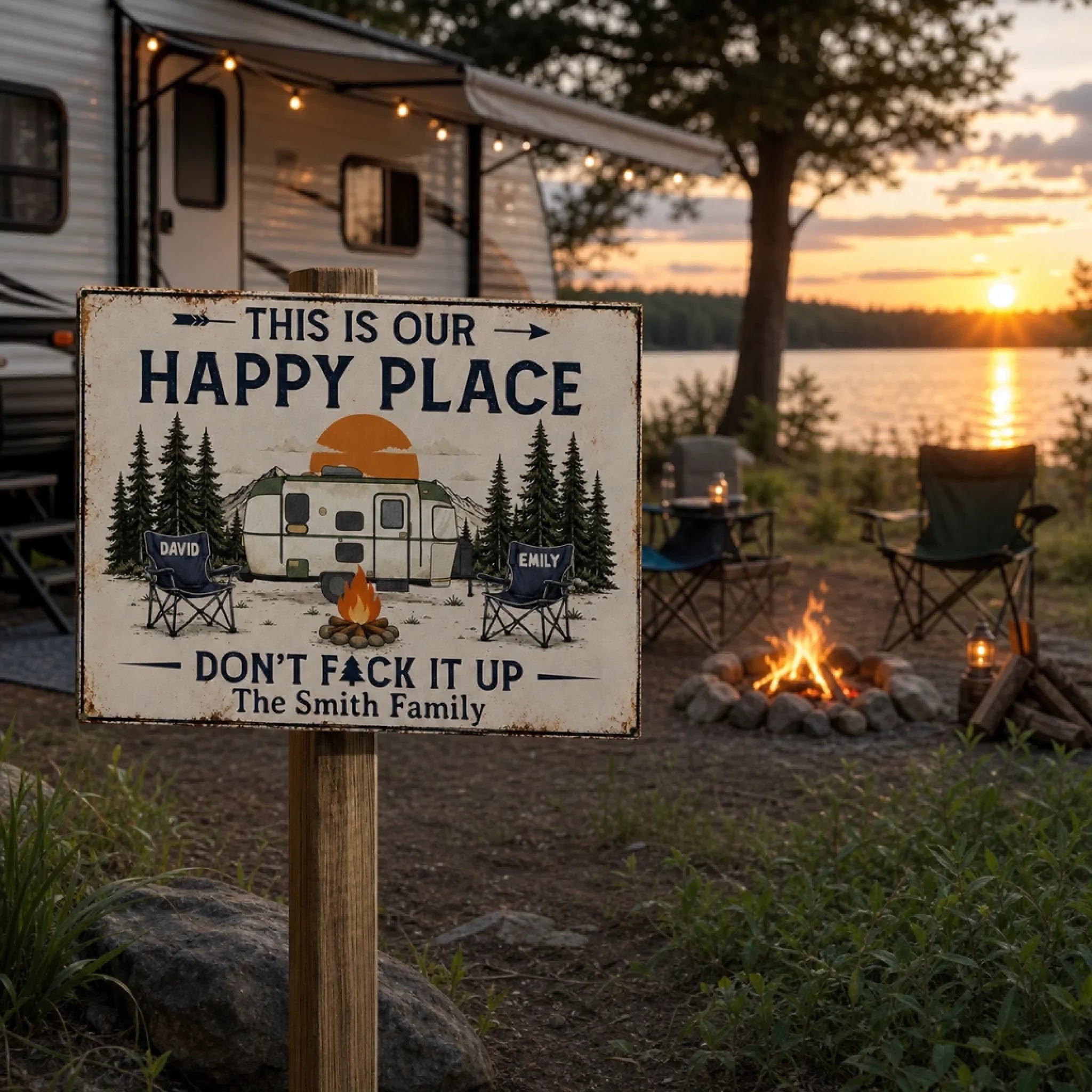 Custom Home Decor Metal Sign - Personalized Birthday Camping Gifts For Campers, Husband And Wife, Him And Her - Happy Campers Only