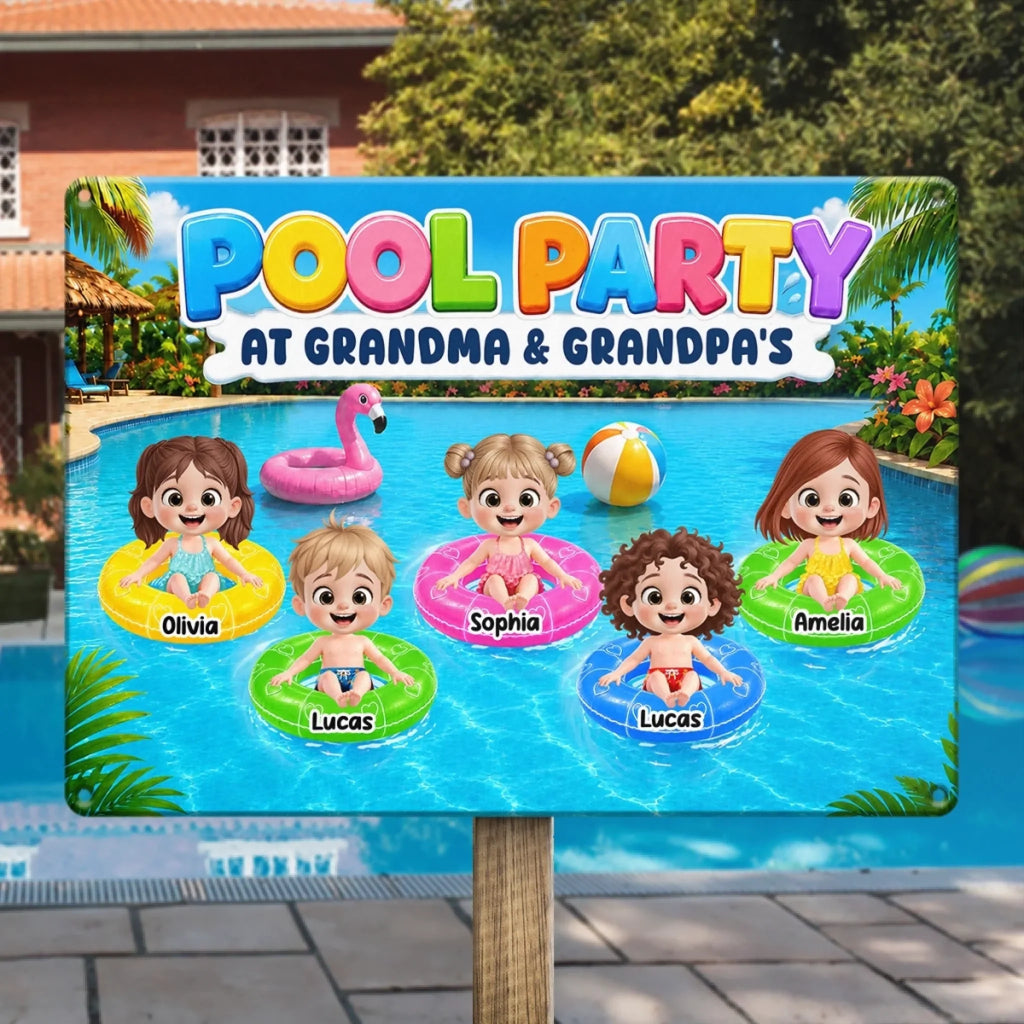 Custom Poolside Home Decor Metal Sign - Personalized Summer Vacation And Travel, Poolside Gifts For Grandma, Grandpa - Sunshine And Sweet Memories