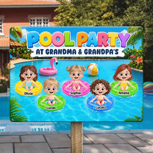 Custom Poolside Home Decor Metal Sign - Personalized Summer Vacation And Travel, Poolside Gifts For Grandma, Grandpa - Sunshine And Sweet Memories