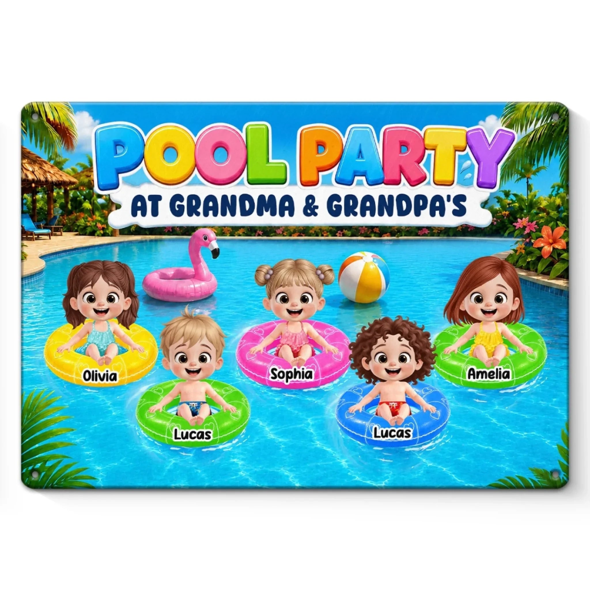 Custom Poolside Home Decor Metal Sign - Personalized Summer Vacation And Travel, Poolside Gifts For Grandma, Grandpa - Sunshine And Sweet Memories