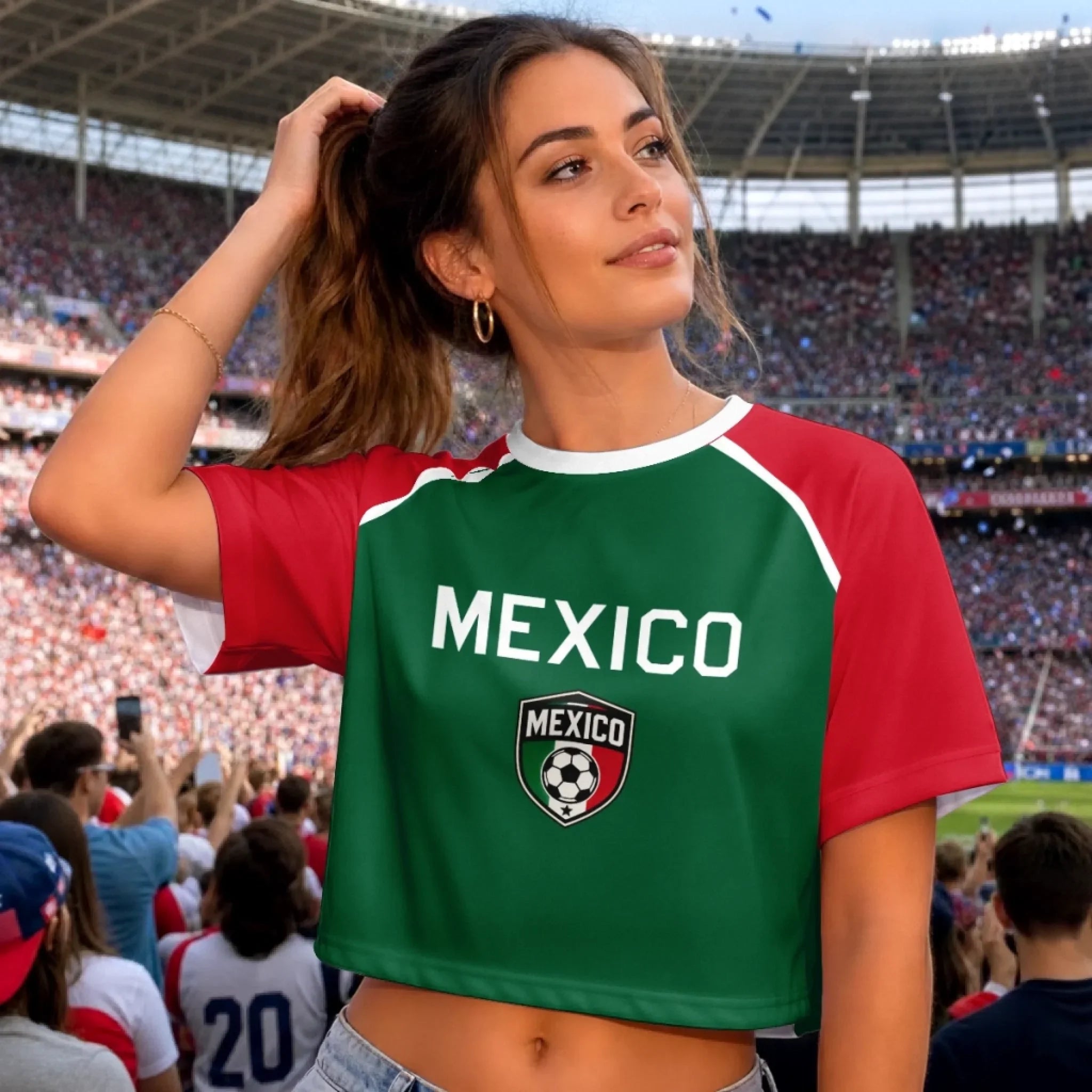 Custom Women's Mexico World Football Jersey Crop Tee - Personalized Birthday Gifts For Football Lovers, Sports Fans, Sports Lovers - Born To Stand Out In The Crowd