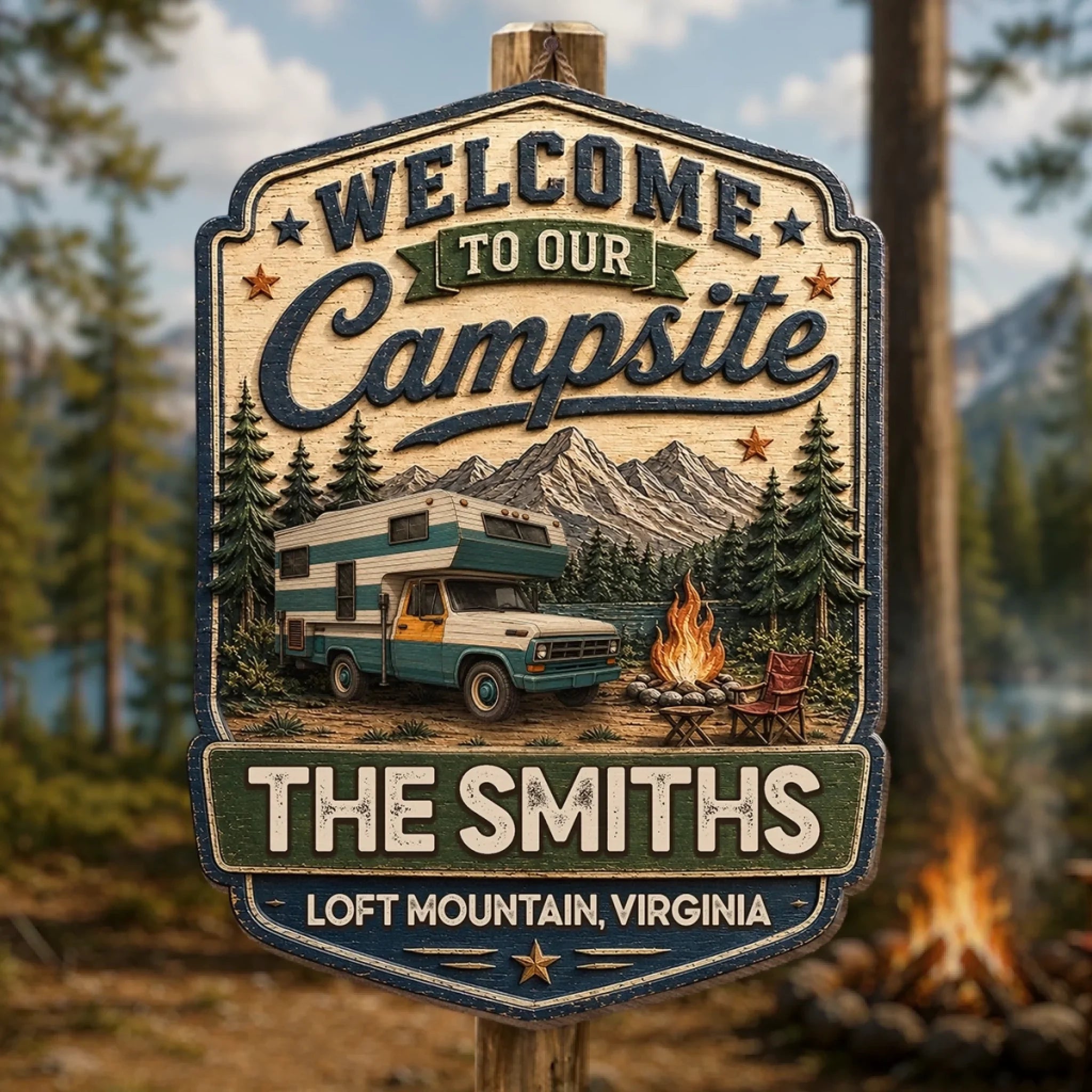 Custom Wood Sign - Personalized Birthday Camping Gifts For Campers, Mom, Dad, Brother, Sister, Kids - Home Is The Campsite