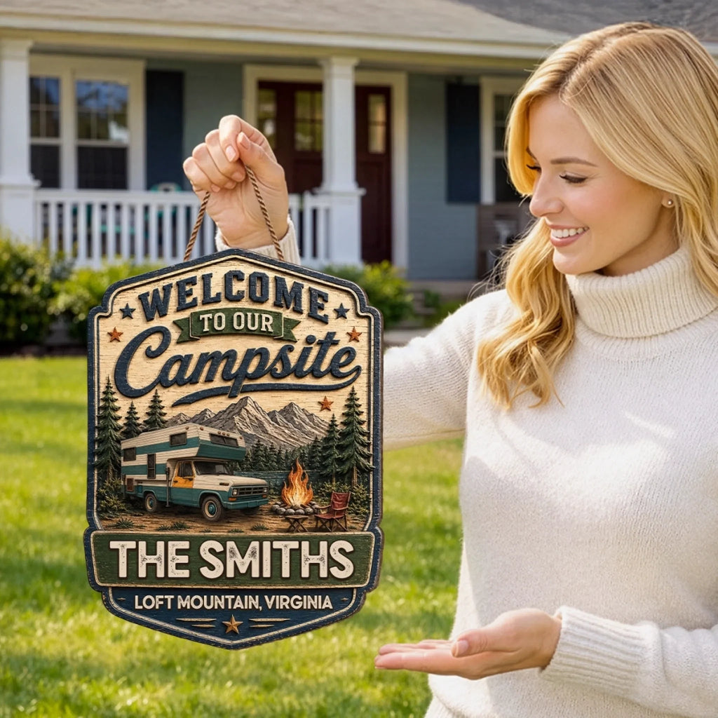 Custom Wood Sign - Personalized Birthday Camping Gifts For Campers, Mom, Dad, Brother, Sister, Kids - Home Is The Campsite