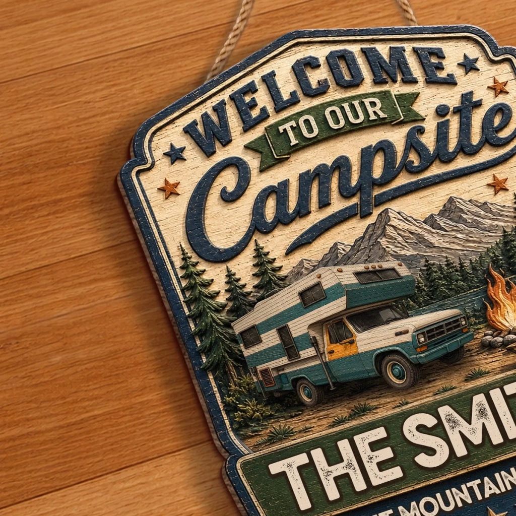 Custom Wood Sign - Personalized Birthday Camping Gifts For Campers, Mom, Dad, Brother, Sister, Kids - Home Is The Campsite