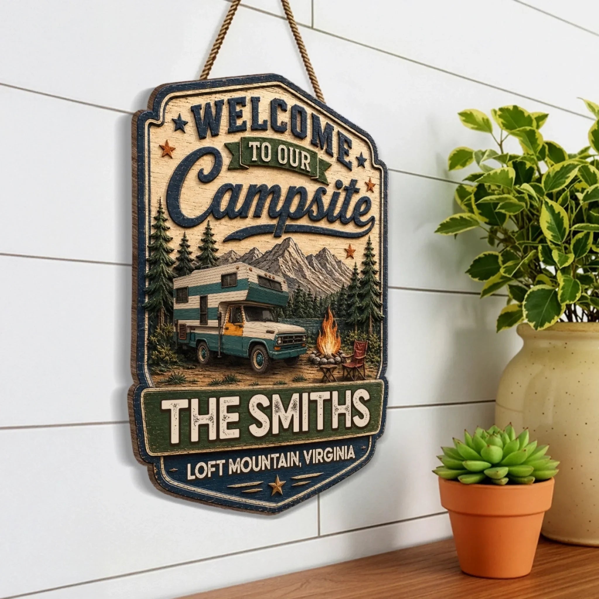 Custom Wood Sign - Personalized Birthday Camping Gifts For Campers, Mom, Dad, Brother, Sister, Kids - Home Is The Campsite