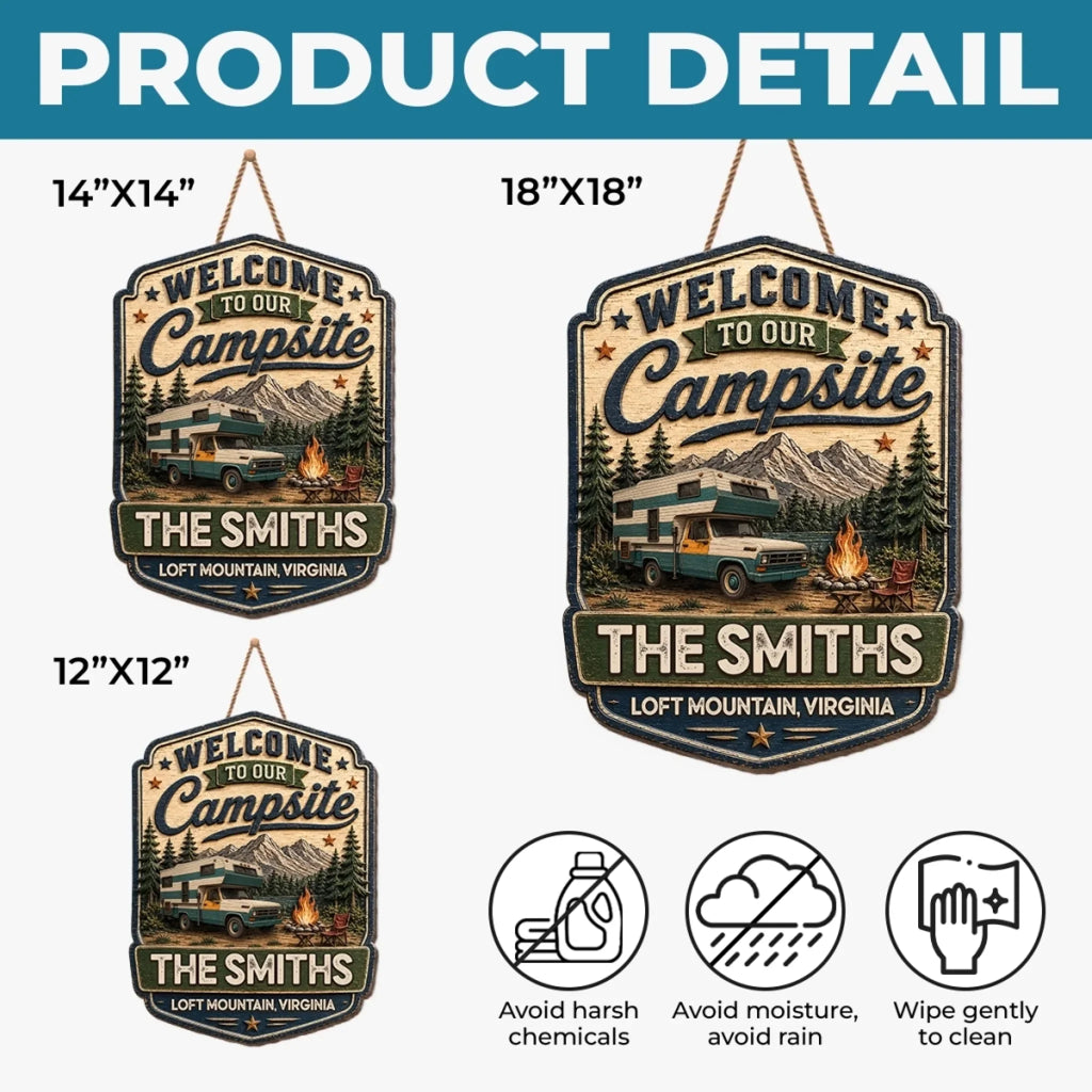 Custom Wood Sign - Personalized Birthday Camping Gifts For Campers, Mom, Dad, Brother, Sister, Kids - Home Is The Campsite