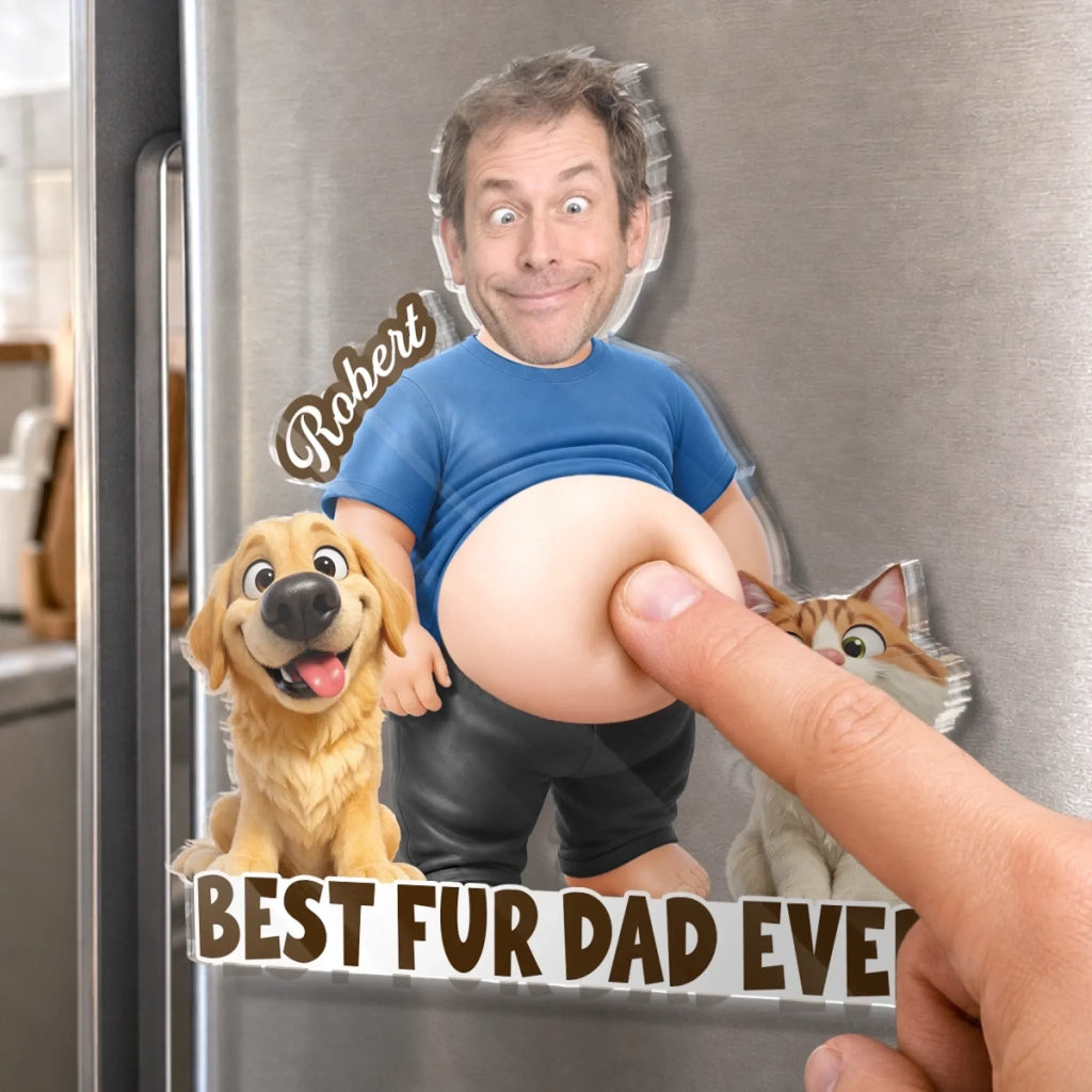 Custom Photo Dad Bod Belly Squishy Acrylic Fridge Magnet – Personalized Birthday Gifts For Dog Cat Lovers, Dog Dad, Cat Owners – Pet Dad Of The Year
