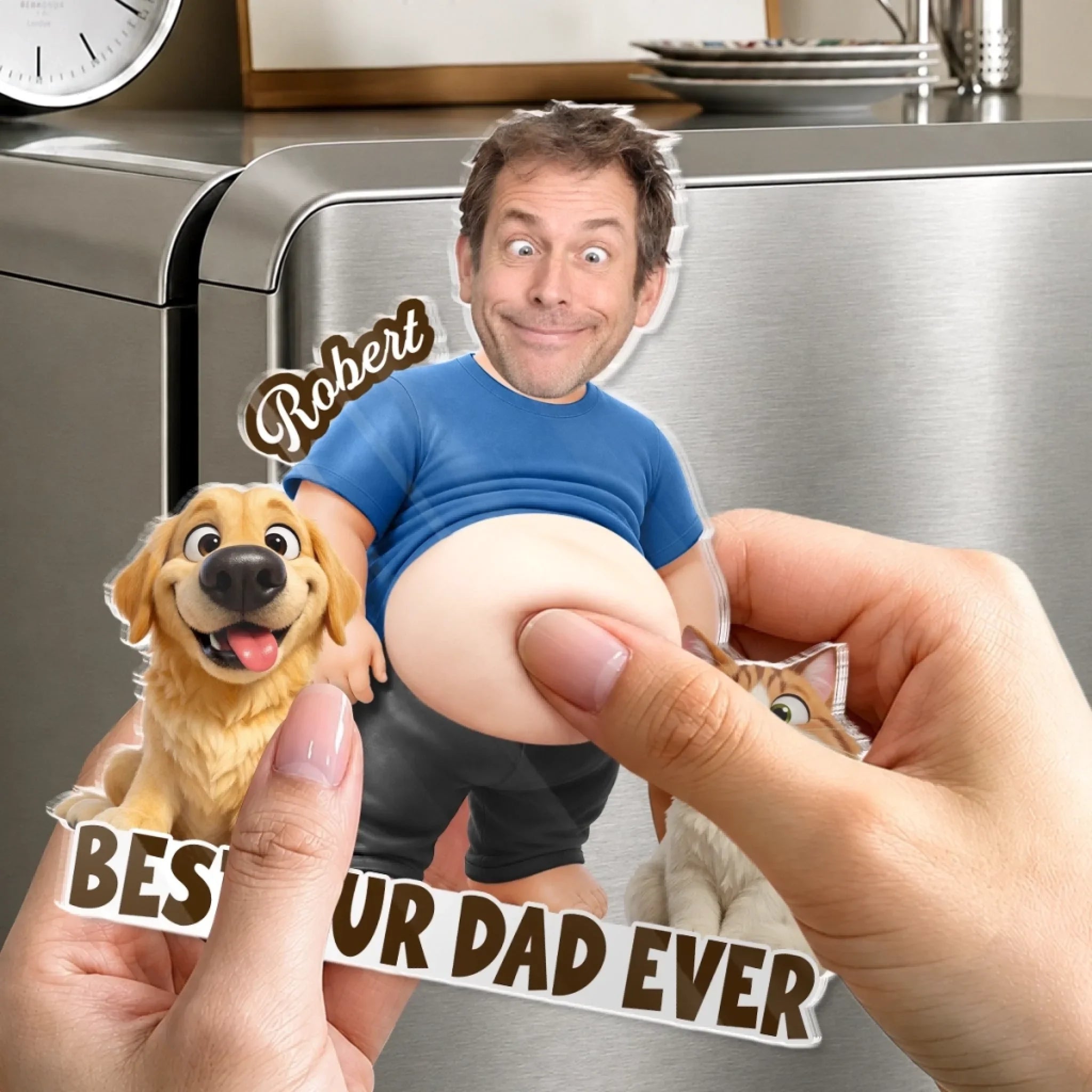 Custom Photo Dad Bod Belly Squishy Acrylic Fridge Magnet – Personalized Birthday Gifts For Dog Cat Lovers, Dog Dad, Cat Owners – Pet Dad Of The Year