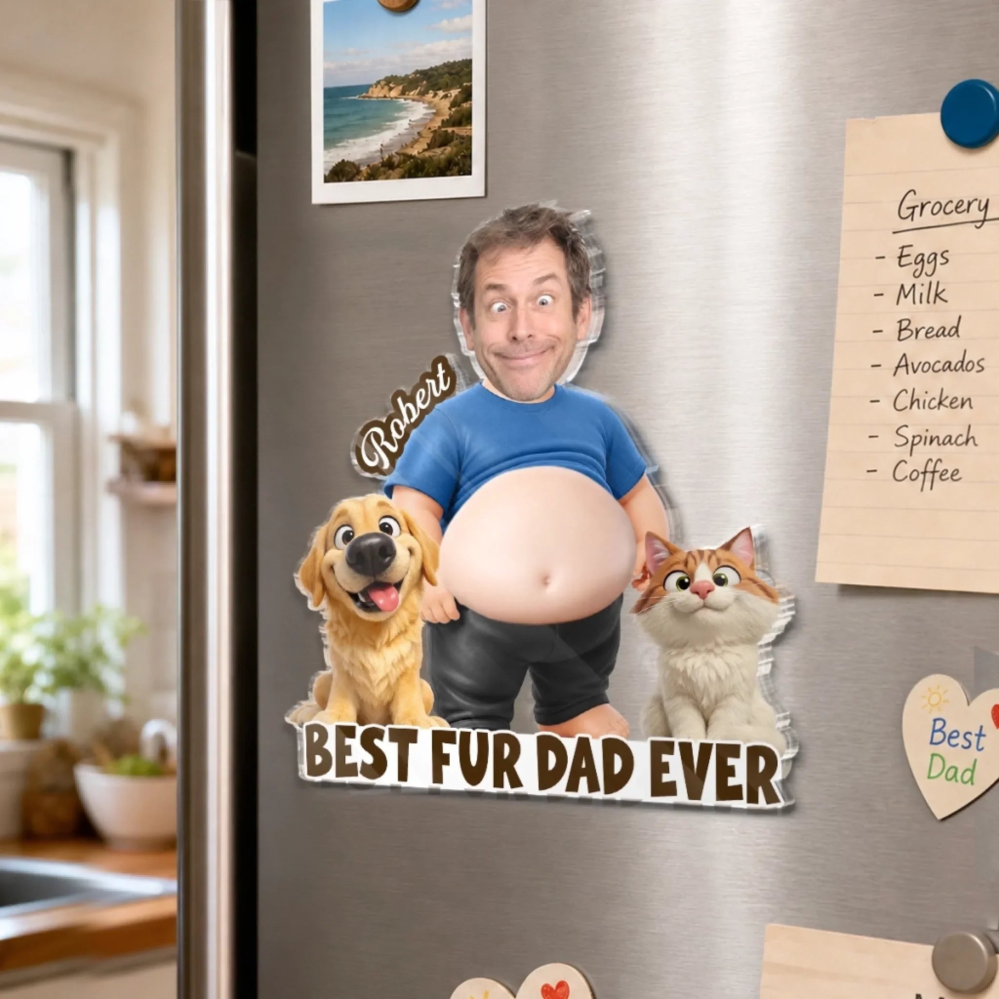 Custom Photo Dad Bod Belly Squishy Acrylic Fridge Magnet – Personalized Birthday Gifts For Dog Cat Lovers, Dog Dad, Cat Owners – Pet Dad Of The Year