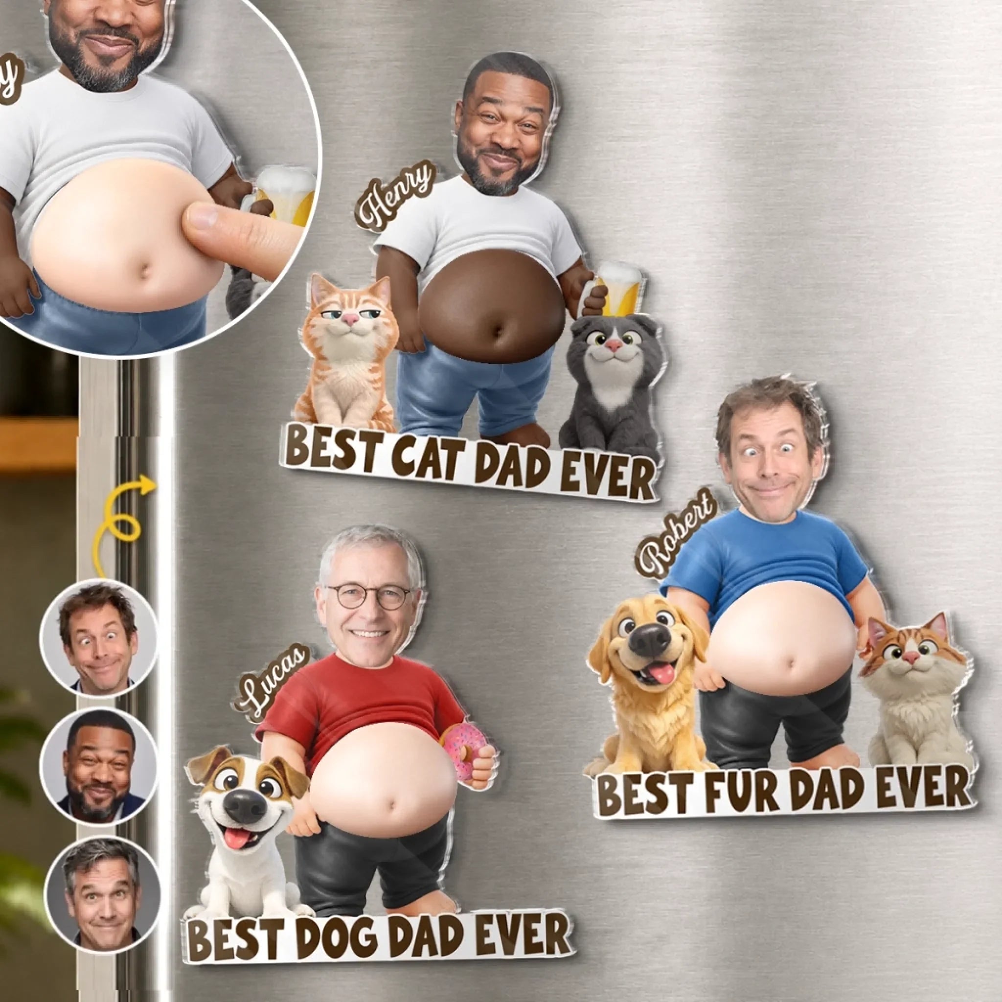Custom Photo Dad Bod Belly Squishy Acrylic Fridge Magnet – Personalized Birthday Gifts For Dog Cat Lovers, Dog Dad, Cat Owners – Pet Dad Of The Year