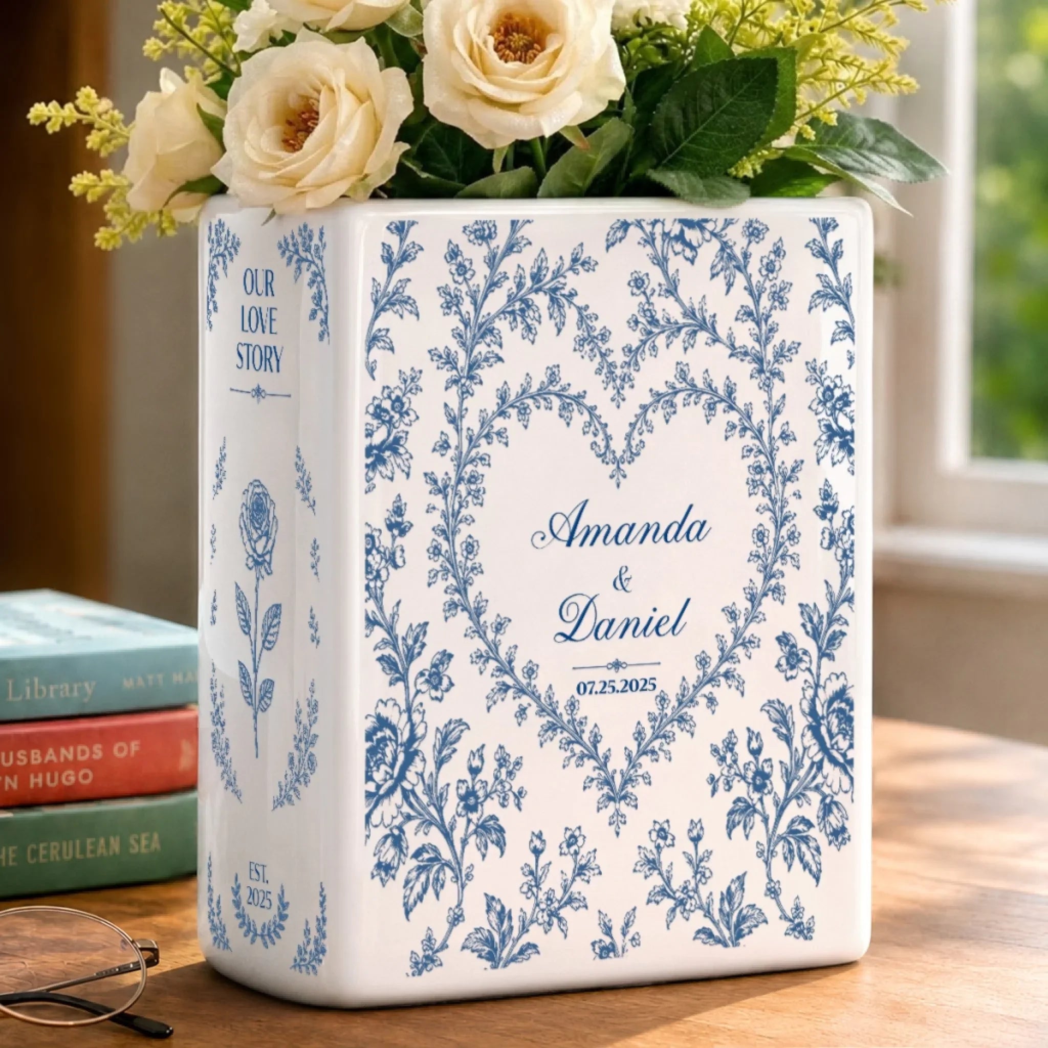 Custom Book Vase - Personalized Anniversary Wedding Gifts For Husband And Wife, Him And Her - Blooming With Endless Love