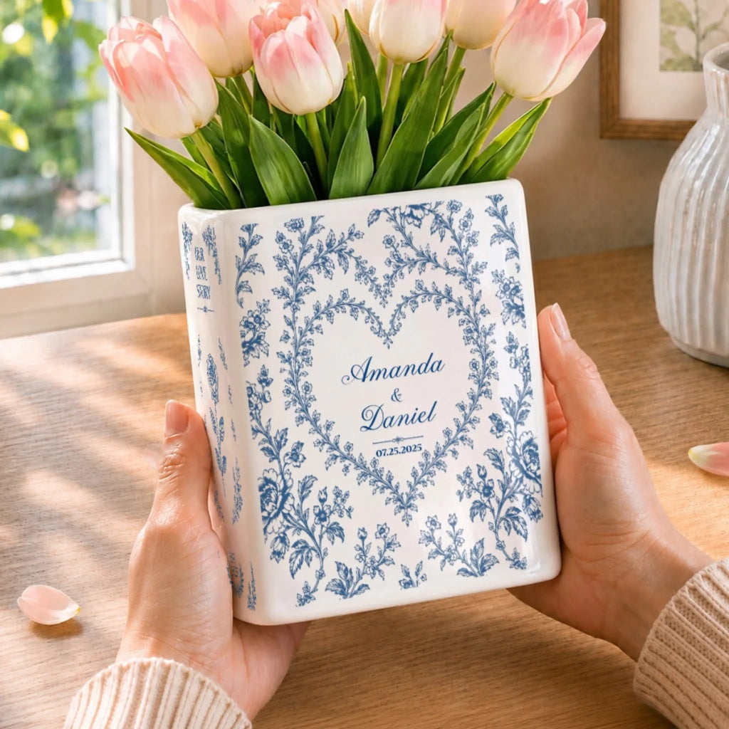 Custom Book Vase - Personalized Anniversary Wedding Gifts For Husband And Wife, Him And Her - Blooming With Endless Love