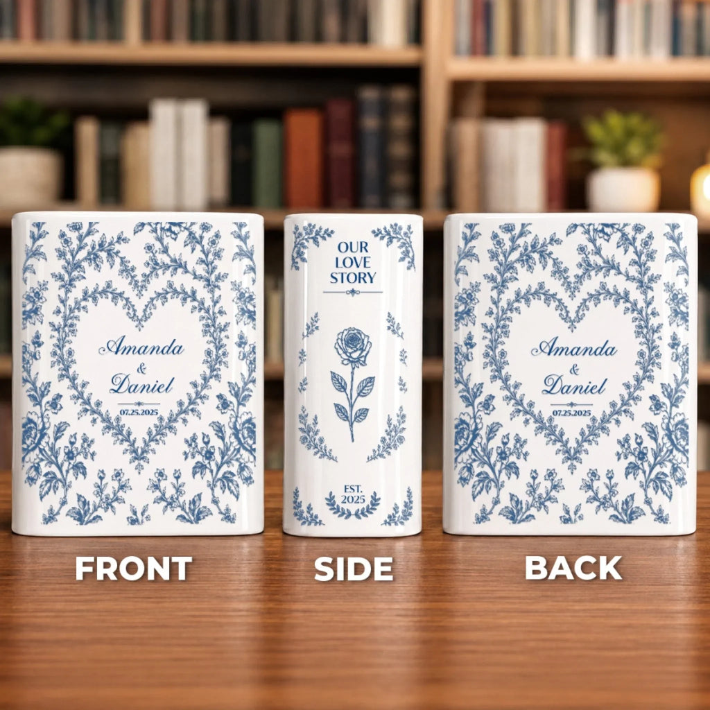 Custom Book Vase - Personalized Anniversary Wedding Gifts For Husband And Wife, Him And Her - Blooming With Endless Love