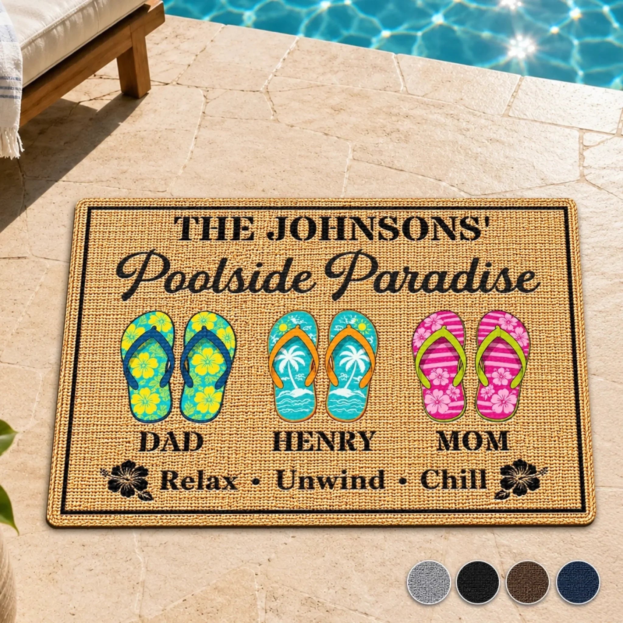 Custom Poolside Home Decor Decorative Mat - Personalized Summer Vacation And Travel Gifts For Mom, Dad, Brother, Sister, Kids - Family Pool Days