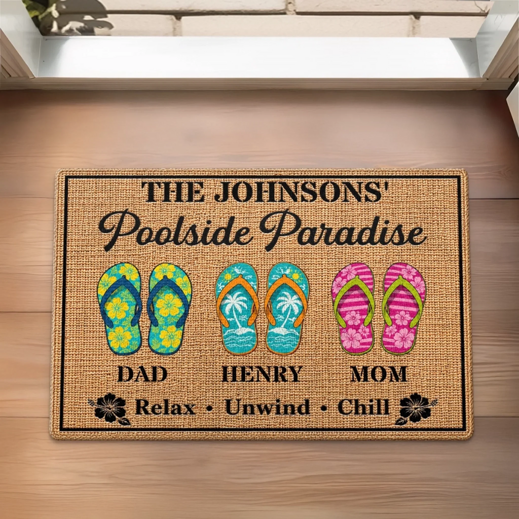 Custom Poolside Home Decor Decorative Mat - Personalized Summer Vacation And Travel Gifts For Mom, Dad, Brother, Sister, Kids - Family Pool Days