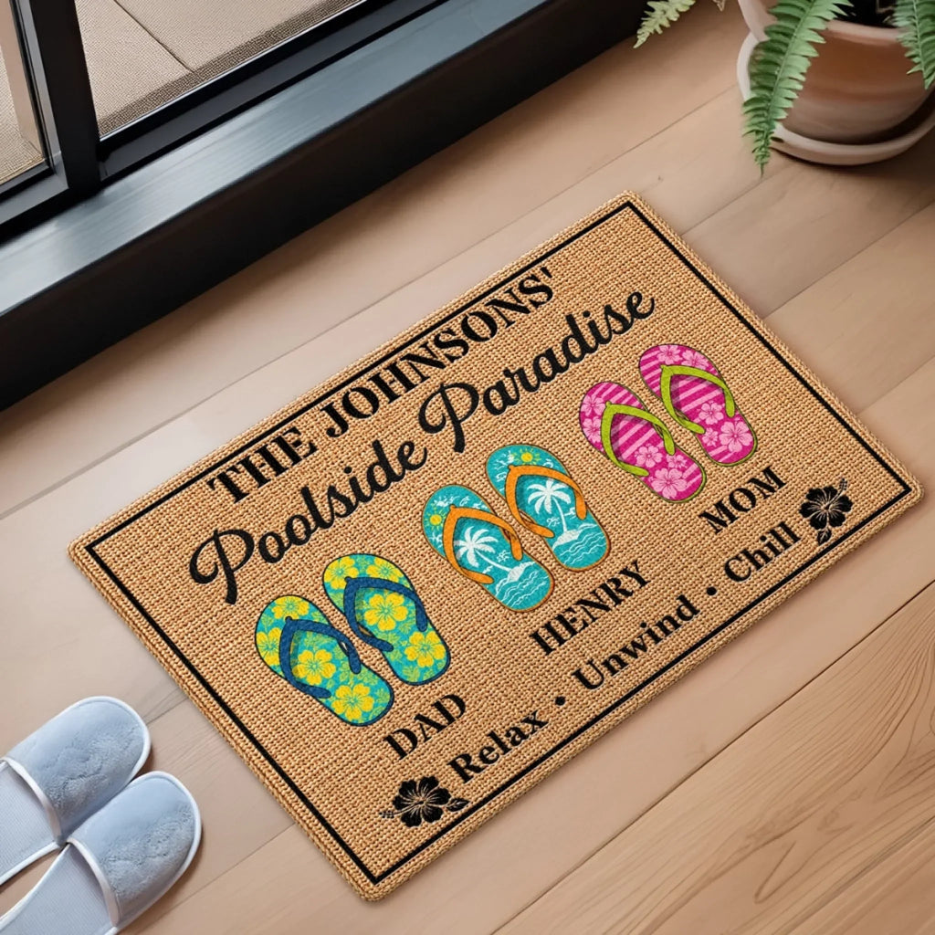 Custom Poolside Home Decor Decorative Mat - Personalized Summer Vacation And Travel Gifts For Mom, Dad, Brother, Sister, Kids - Family Pool Days