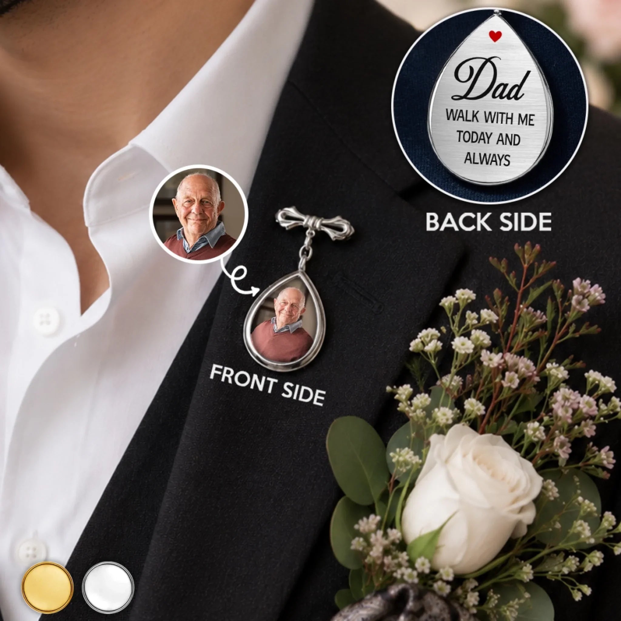 Custom Photo Teardrop Pin - Personalized Memorial Sympathy Gifts For Brides - Carried In My Heart Always