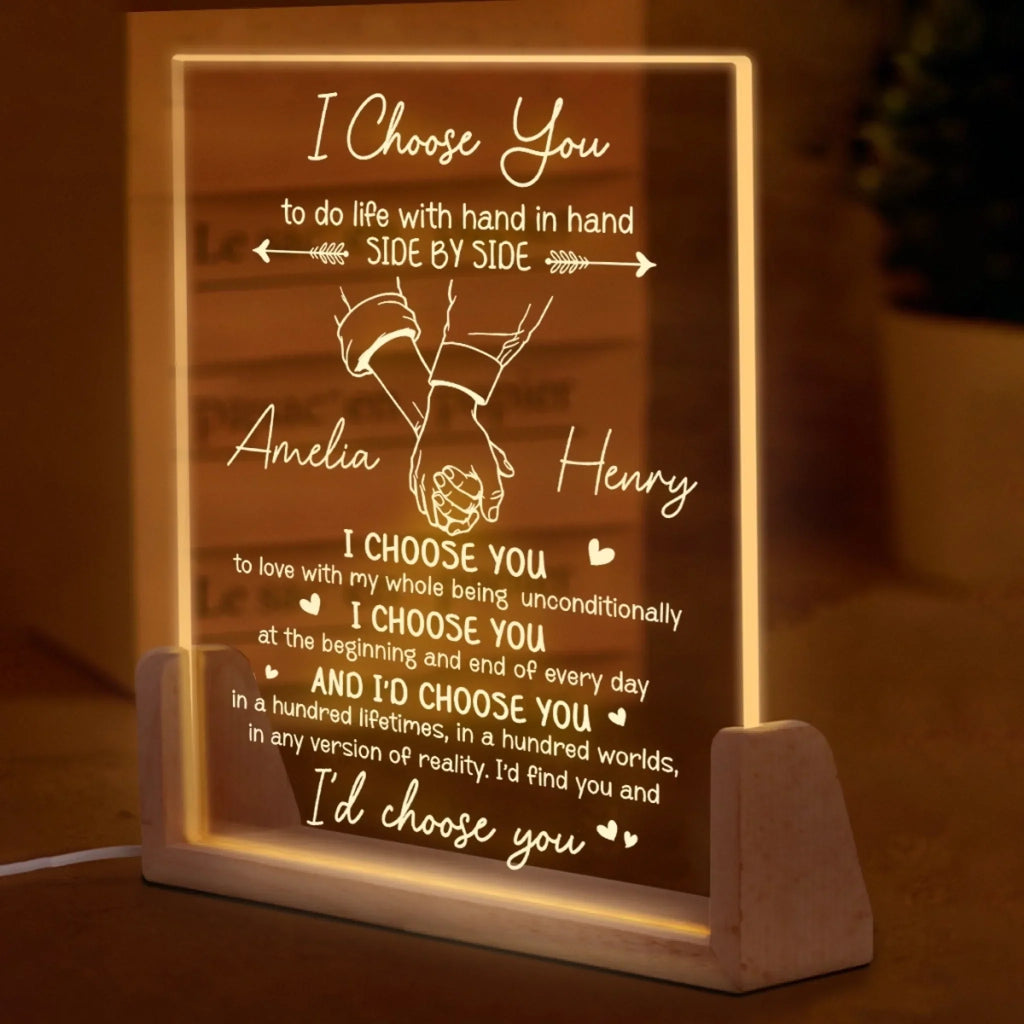 Custom Shaped 3D LED Walnut Night Light - Personalized Anniversary Wedding Gifts For Husband And Wife, Him And Her - I’d Choose You Every Lifetime