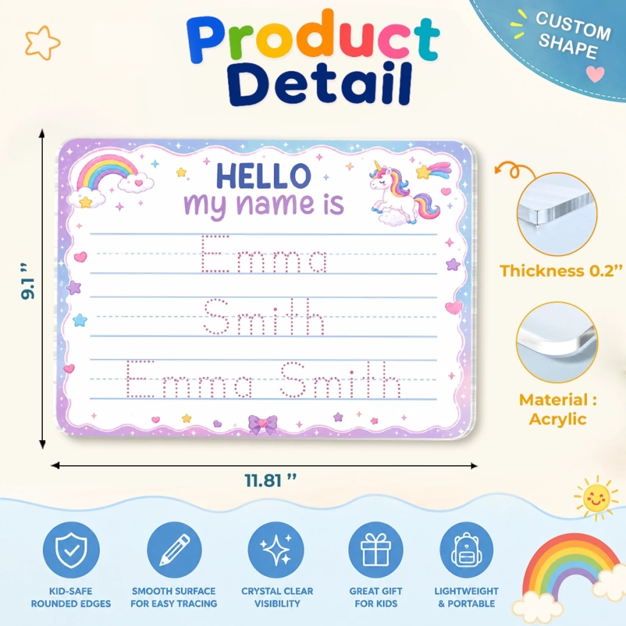 Custom Kids Acrylic Tracing Board - Personalized Back To School Gifts For Kids - School Mode Activated