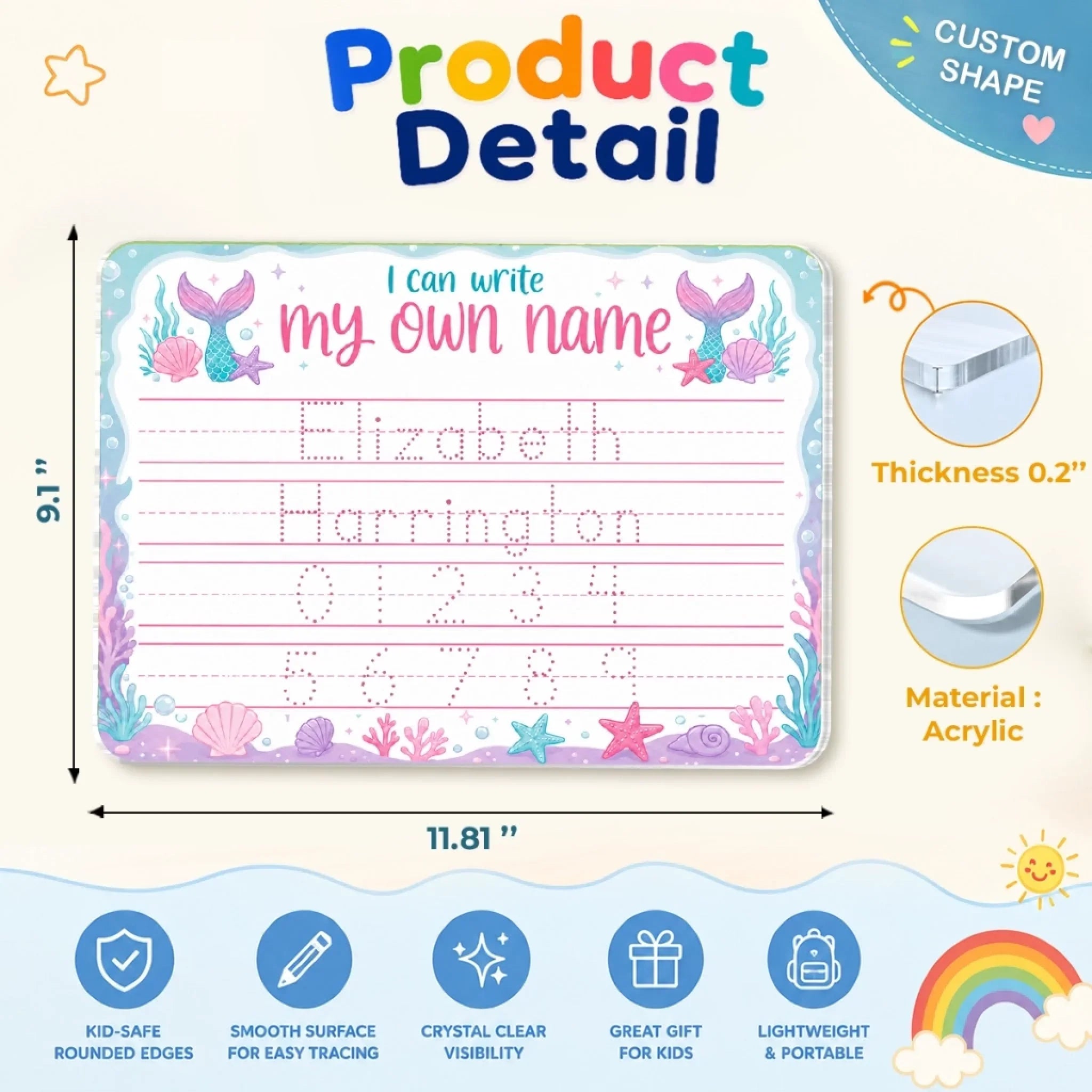 Custom Kids Acrylic Tracing Board - Personalized Back To School Gifts For Kids - Learning Never Stops