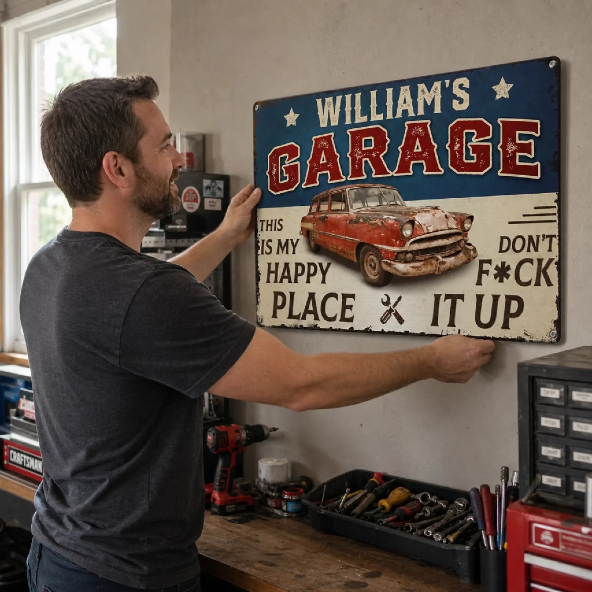 Custom Photo Home Decor Metal Sign - Personalized  Birthday Gifts For Men, Man Cave, Dad, Grandpa - Garage Therapy