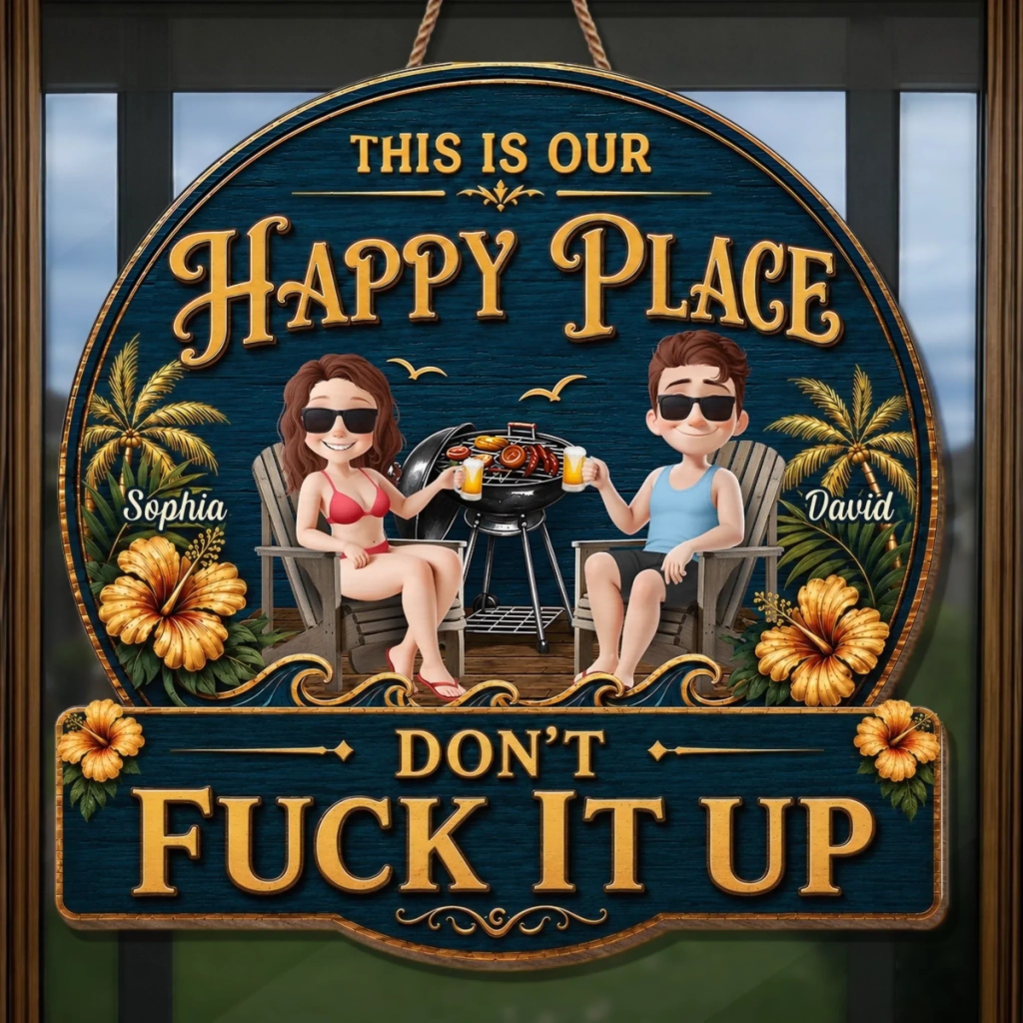 Custom Wood Sign - Personalized Summer Vacation And Travel Gifts For Husband And Wife, Him And Her - Keeping Our Peace Together