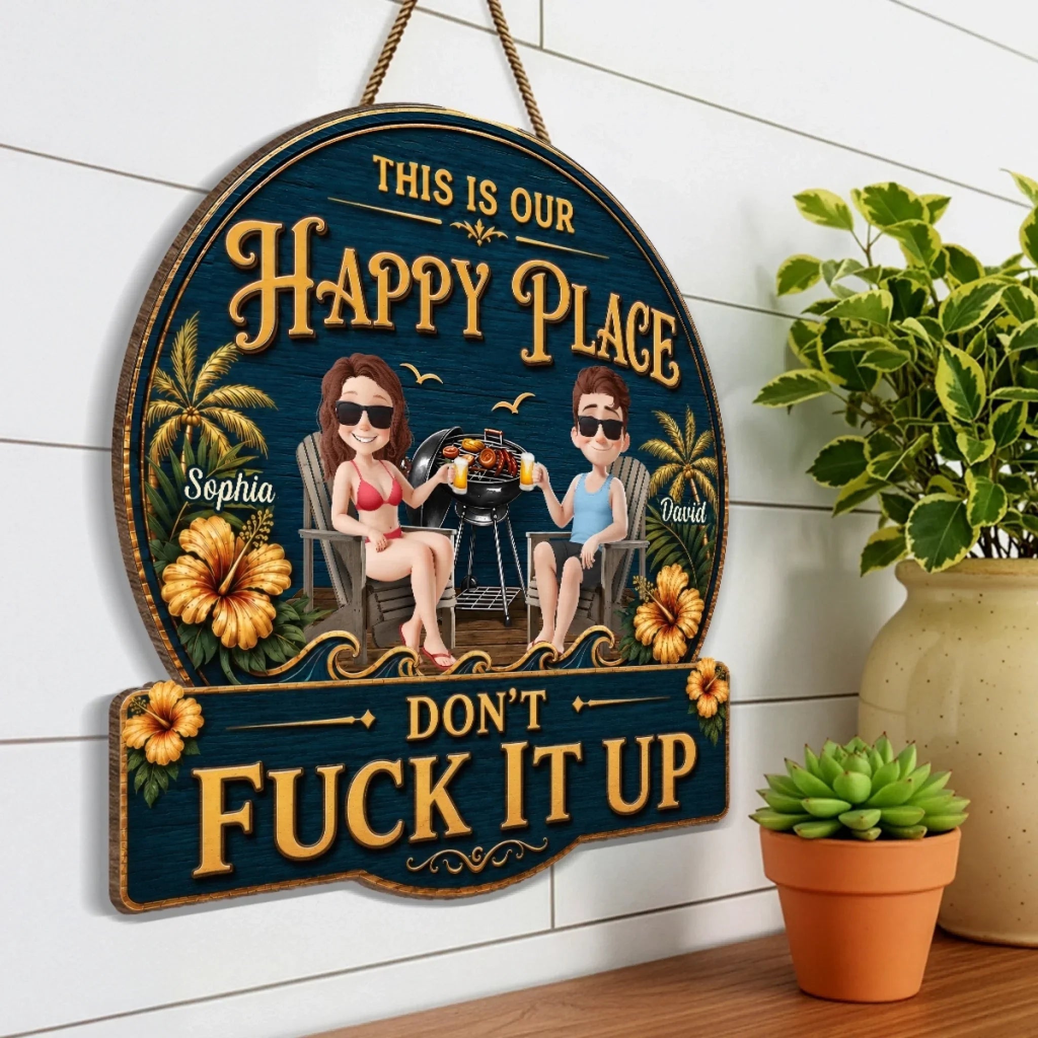 Custom Wood Sign - Personalized Summer Vacation And Travel Gifts For Husband And Wife, Him And Her - Keeping Our Peace Together