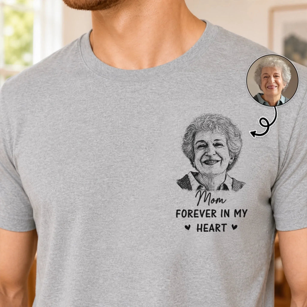 Custom Photo T-shirt, Hoodie - Personalized Memorial Sympathy Gifts For Loss Of Mom, Dad - Forever In Heart