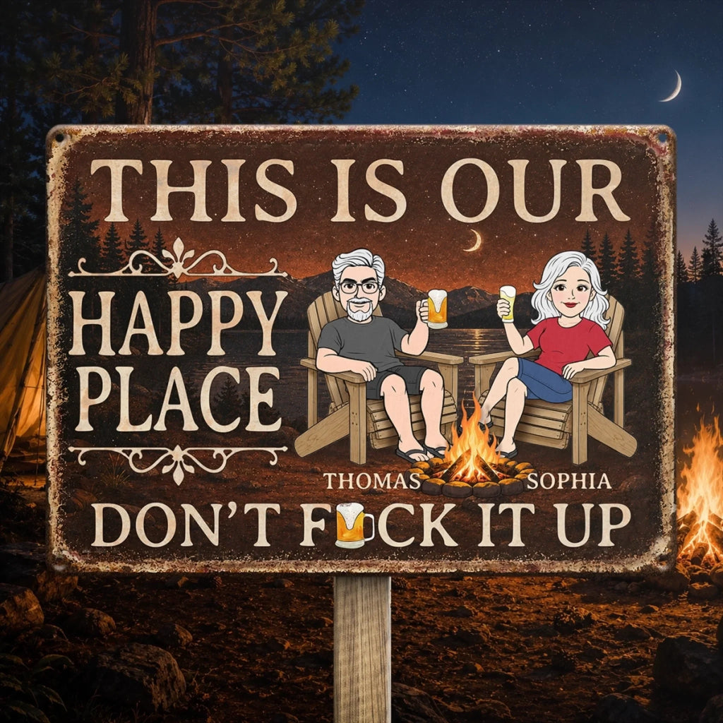 Custom Home Decor Metal Sign - Personalized  Summer Vacation And Travel Gifts For Husband And Wife, Him And Her - Campfire, Drinks And My Person
