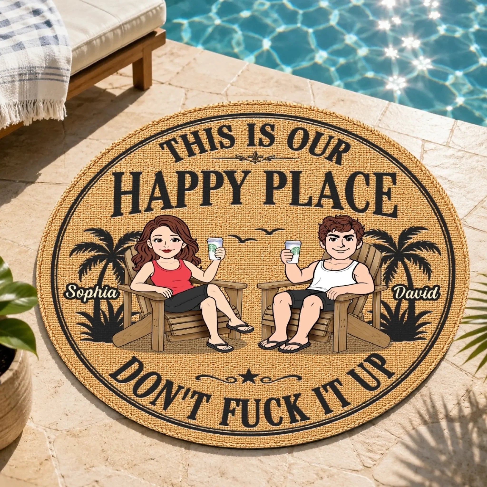 Custom Shaped Doormat - Personalized Summer Vacation And Travel Gifts For Husband And Wife, Him And Her - Guarding Our Paradise Together