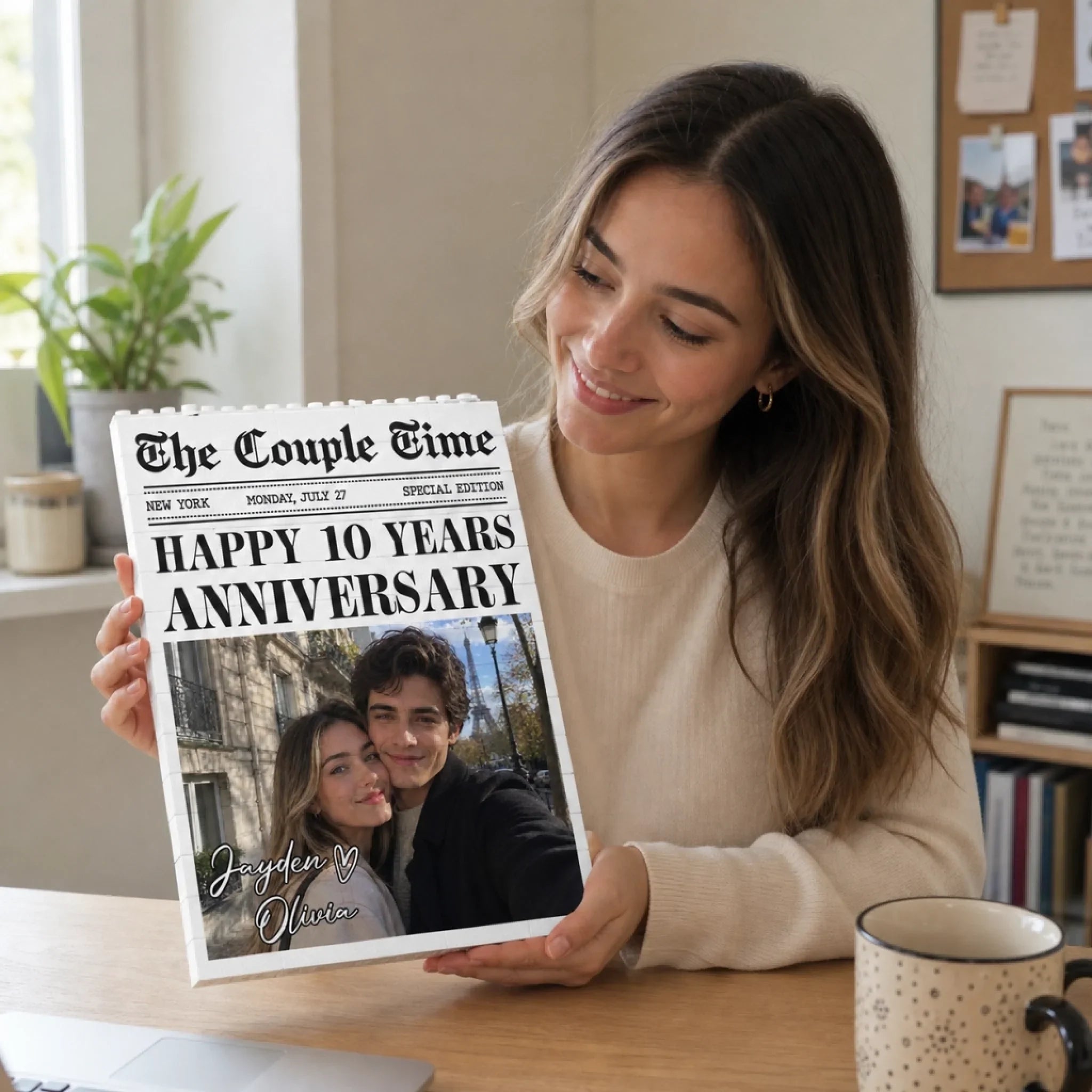 Custom Photo Building Brick Blocks - Personalized Anniversary Wedding Gifts For Husband And Wife, Him And Her - Our Love Story Is Breaking News