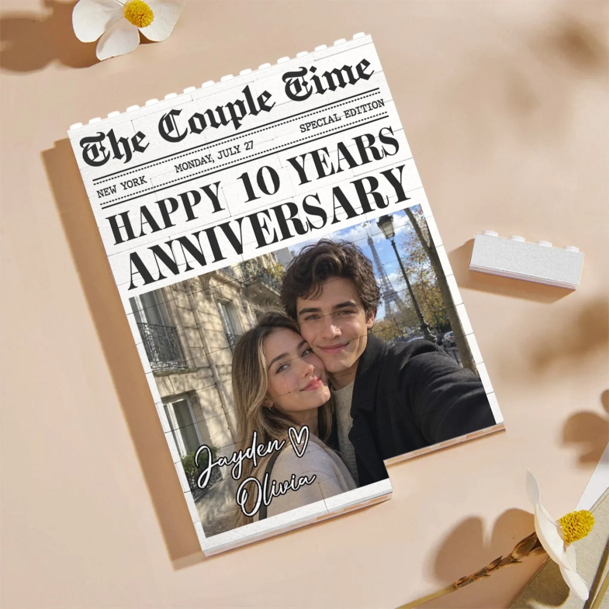 Custom Photo Building Brick Blocks - Personalized Anniversary Wedding Gifts For Husband And Wife, Him And Her - Our Love Story Is Breaking News