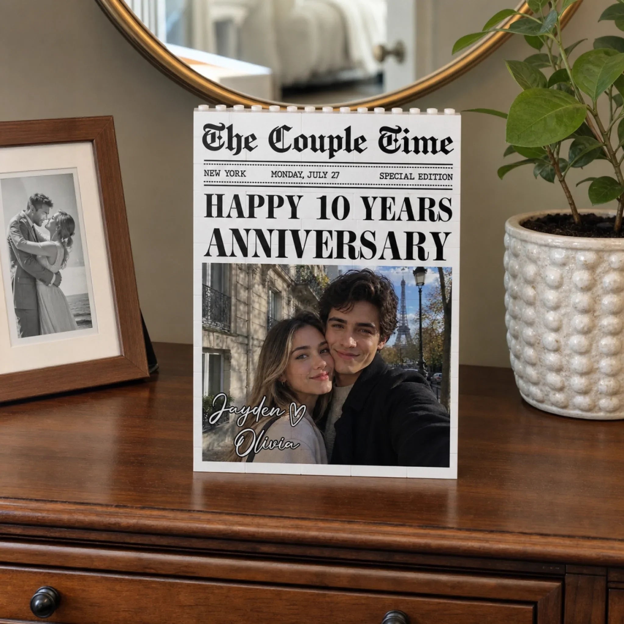 Custom Photo Building Brick Blocks - Personalized Anniversary Wedding Gifts For Husband And Wife, Him And Her - Our Love Story Is Breaking News