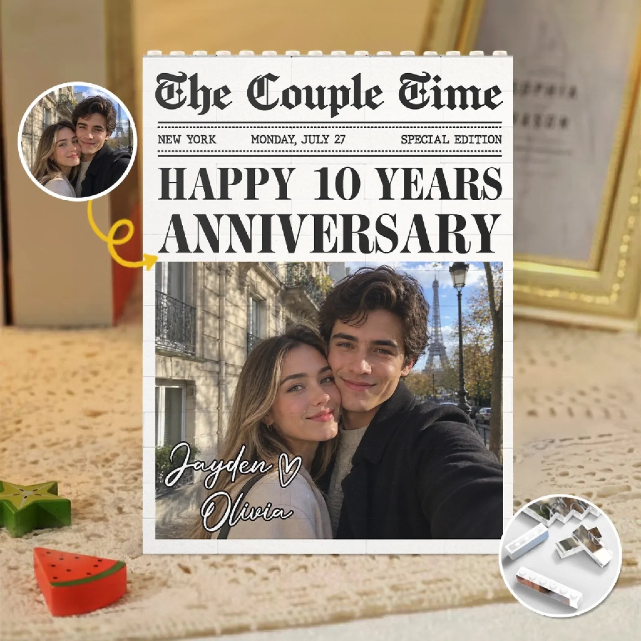 Custom Photo Building Brick Blocks - Personalized Anniversary Wedding Gifts For Husband And Wife, Him And Her - Our Love Story Is Breaking News