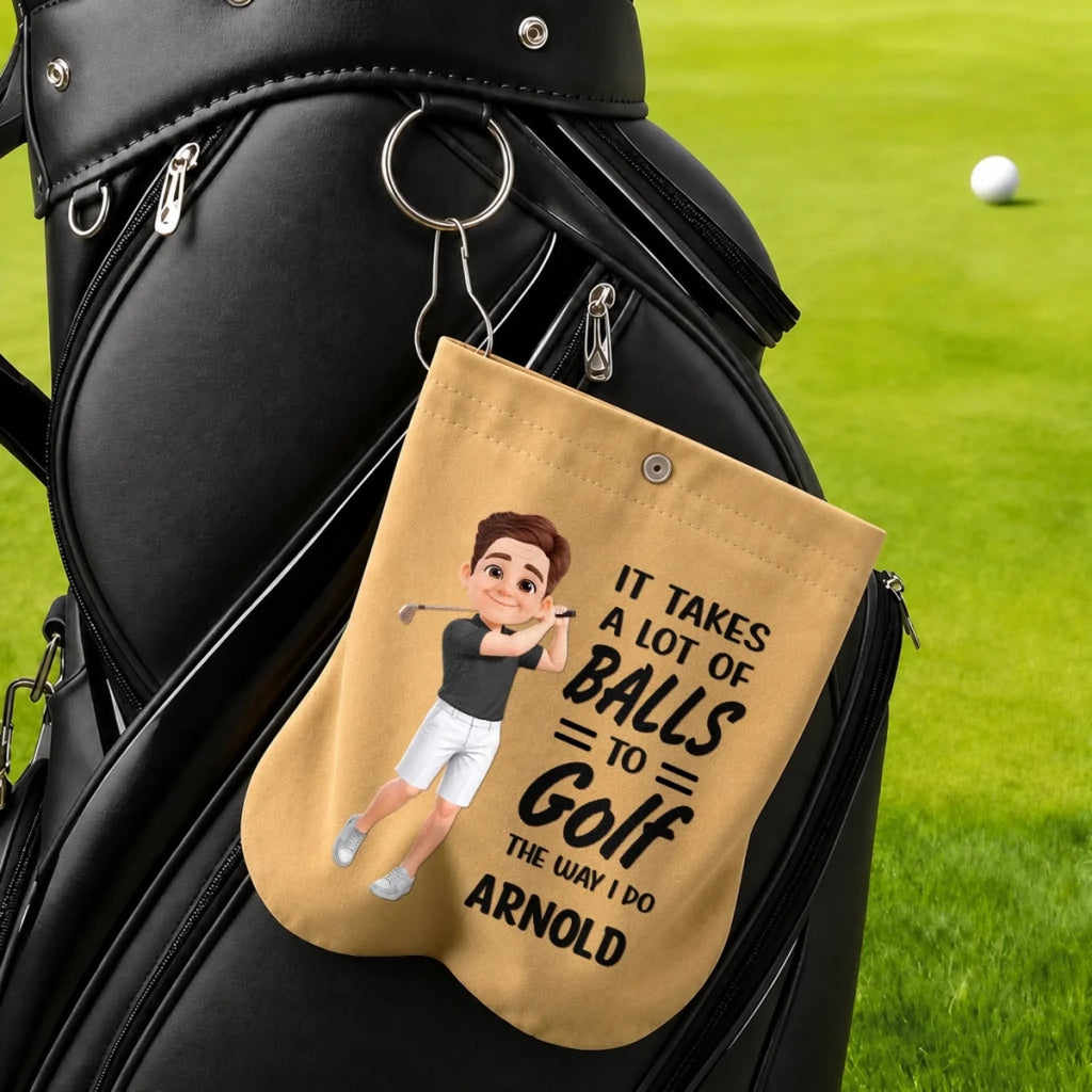 Custom Flannel Golf Ball Bag Sack - Personalized Birthday Gifts For Golf Lovers, Sports Fans, Sports Lovers - Just A Man And His Balls