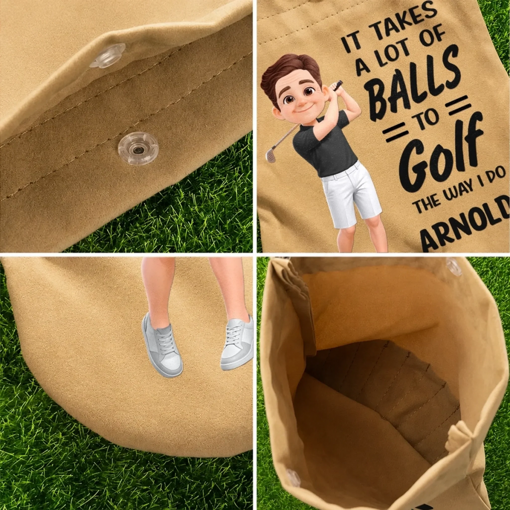 Custom Flannel Golf Ball Bag Sack - Personalized Birthday Gifts For Golf Lovers, Sports Fans, Sports Lovers - Just A Man And His Balls