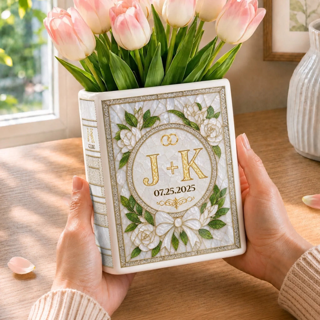 Custom Book Vase - Personalized Anniversary Wedding Gifts For Husband And Wife, Him And Her - Chapters Of Our Forever