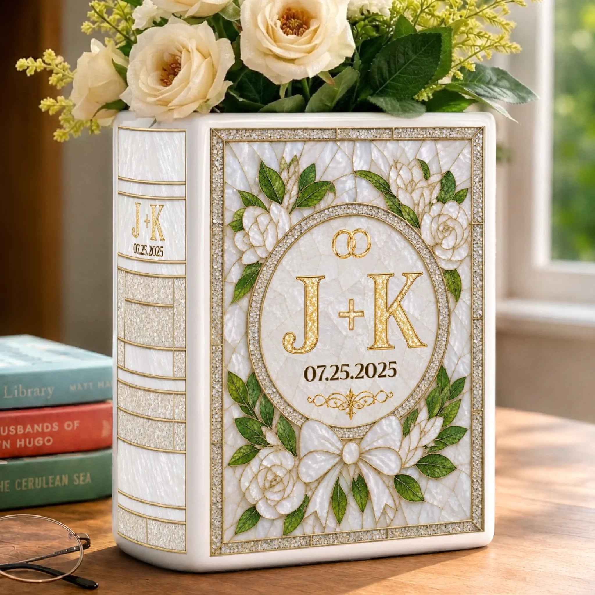 Custom Book Vase - Personalized Anniversary Wedding Gifts For Husband And Wife, Him And Her - Chapters Of Our Forever