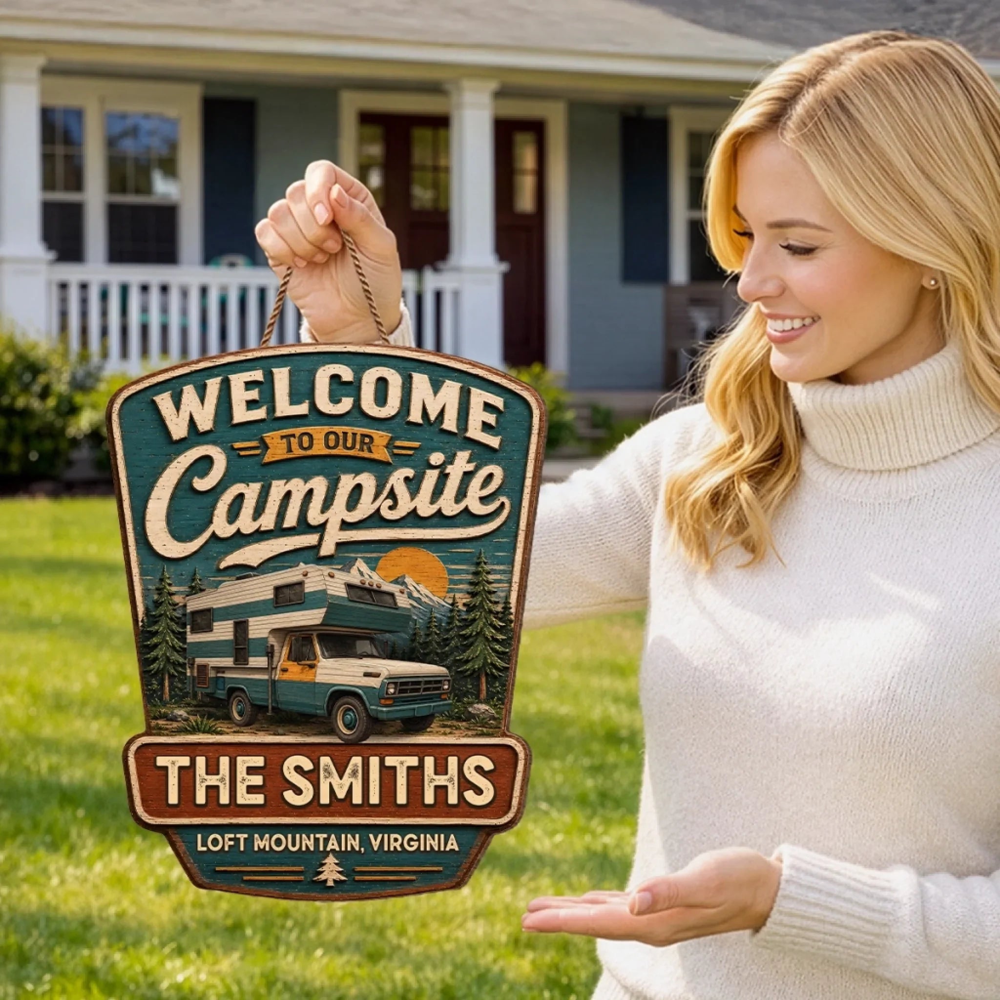 Custom Wood Sign - Personalized Birthday Camping Gifts For Campers, Mom, Dad, Brother, Sister, Kids - Our Little Outdoor Sanctuary