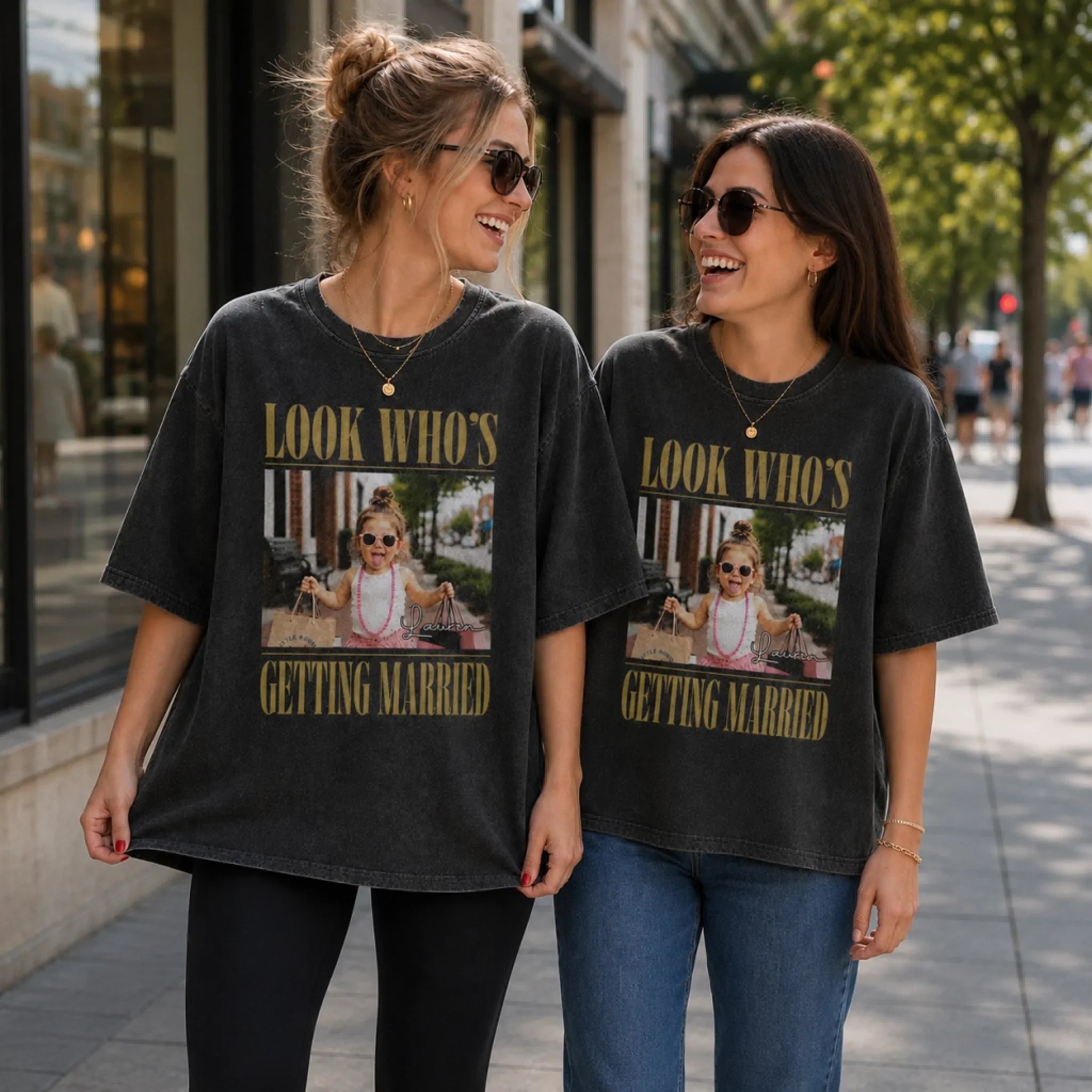 Custom Photo Washed Cotton T-shirt - Personalized Bridesmaid Proposal Wedding Gifts For Bridesmaid, Bridal Party - Look Who's Getting Married