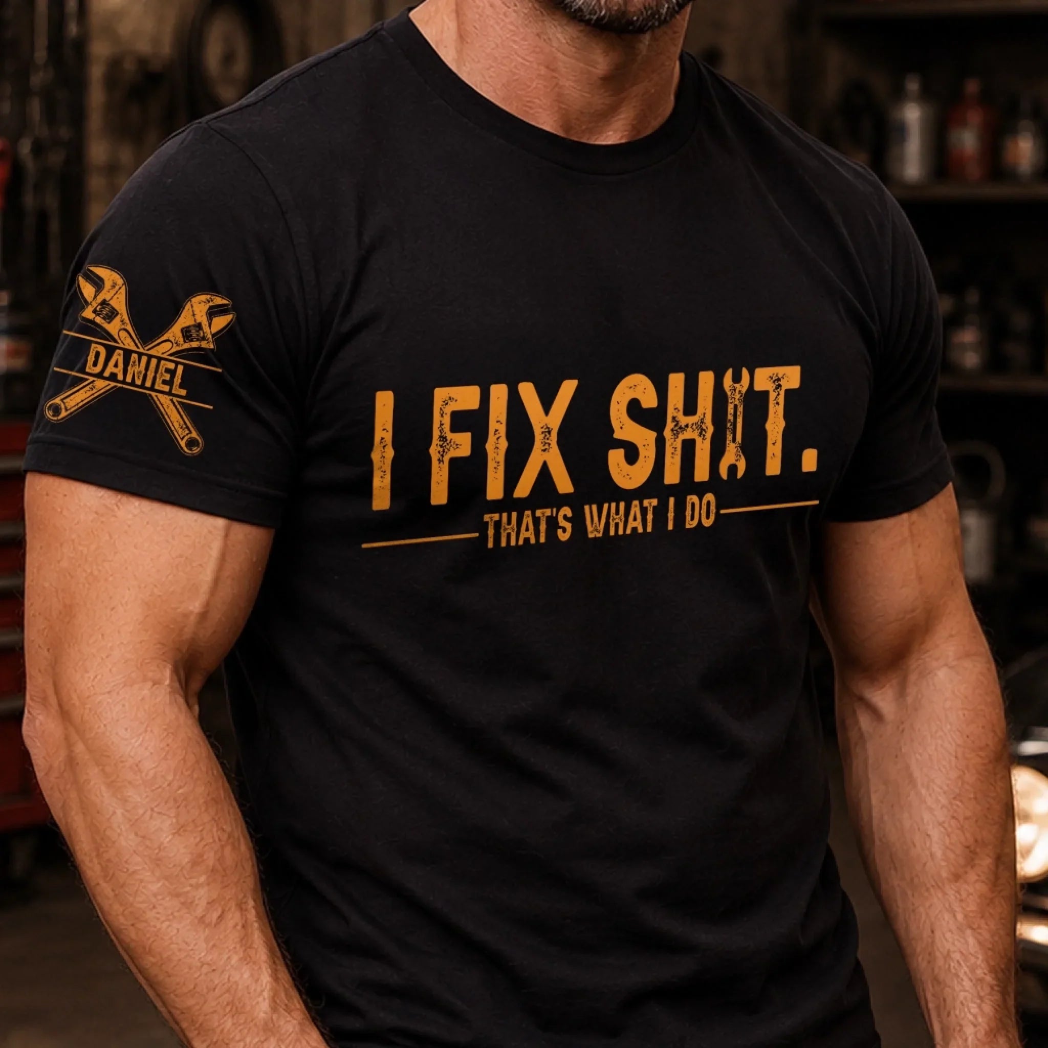 Custom Mechanic T-Shirt - Personalized Birthday Gifts For Men, Dad, Grandpa, Husband - Built To Fix