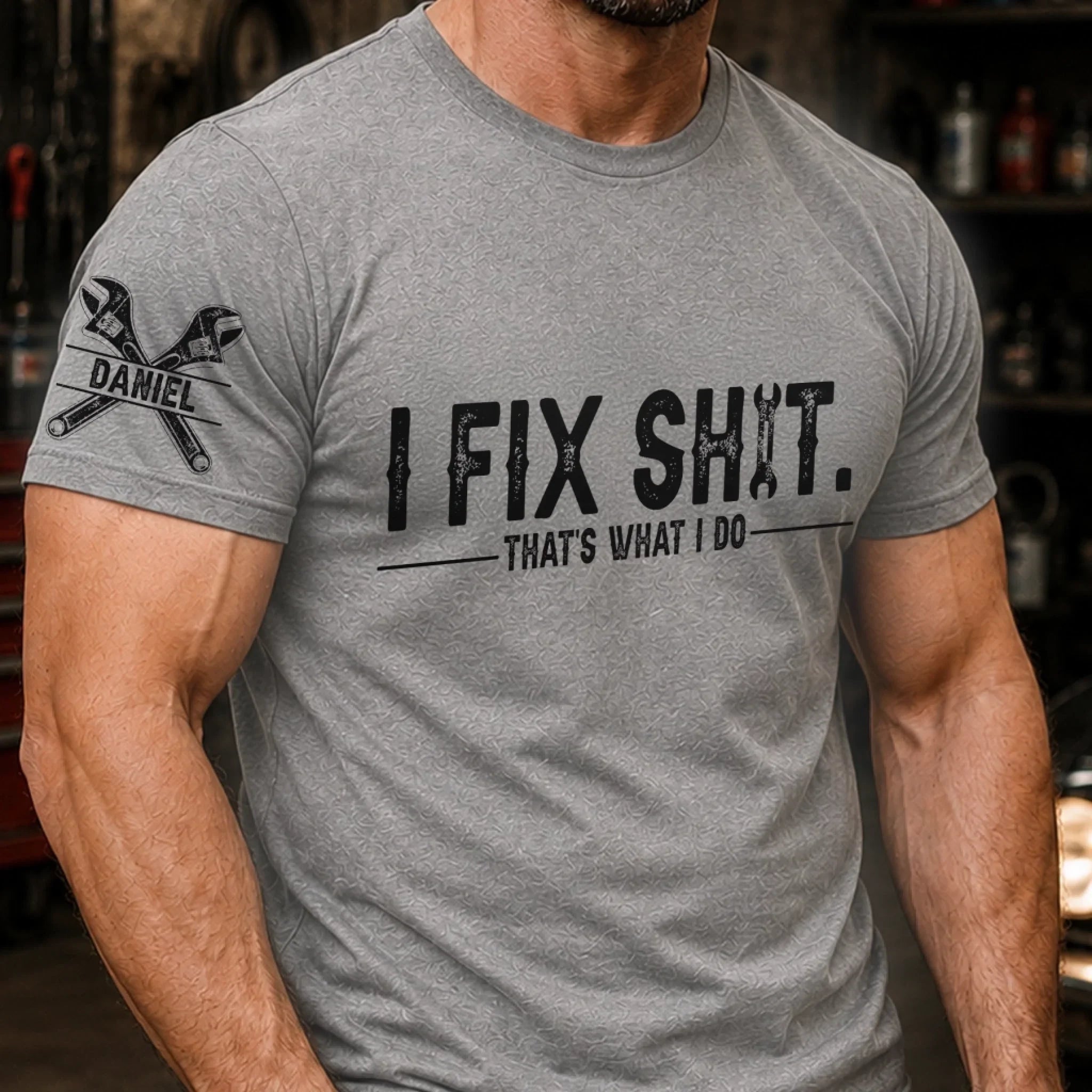 Custom Mechanic T-Shirt - Personalized Birthday Gifts For Men, Dad, Grandpa, Husband - Built To Fix